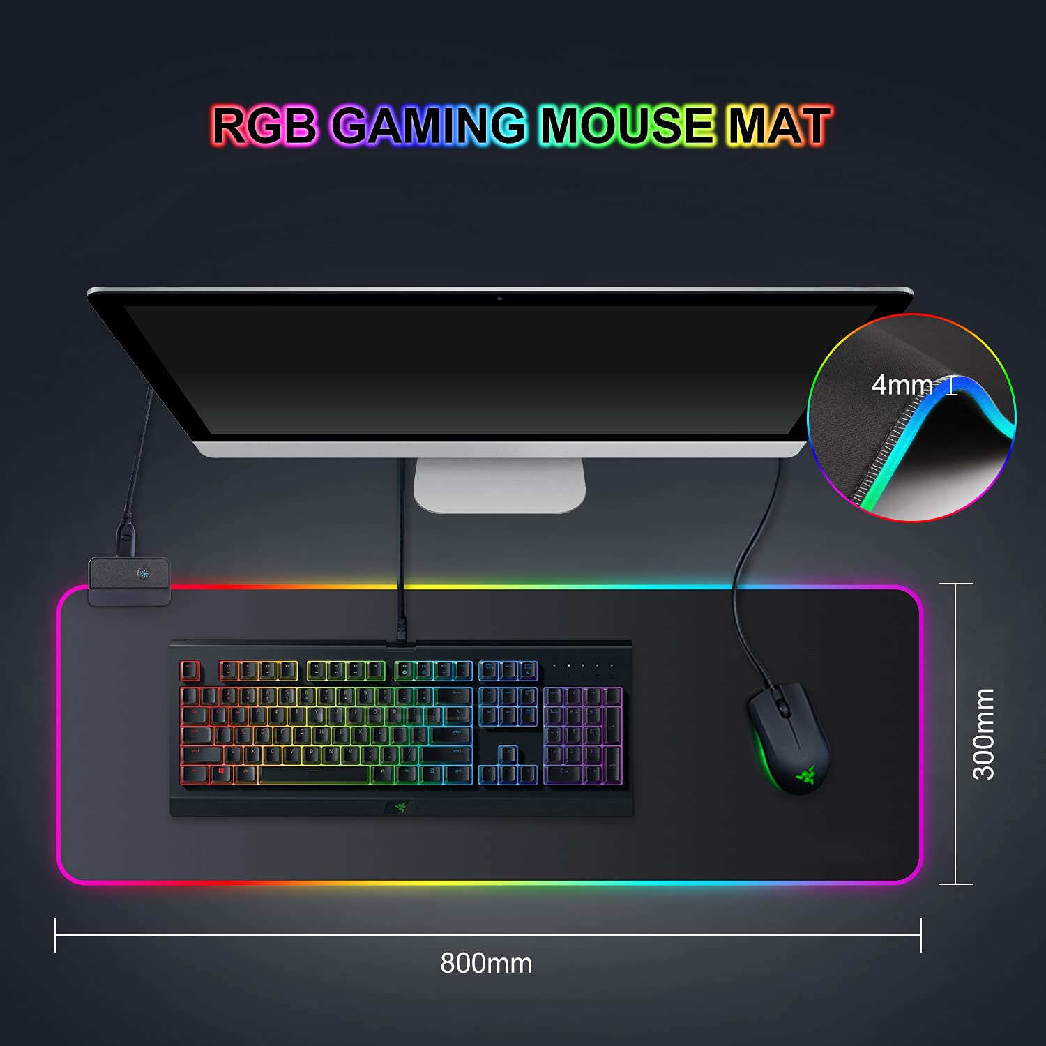 Realky Alfombrilla de Ratón RGB, 800×300mmTapete de Juego Extra Grande, Alfombrilla Raton LED 14 Efectos de Iluminación Impermeable Antideslizante, Alfombrilla Ratón Gaming para Gamers, PC y Portátil — view 8