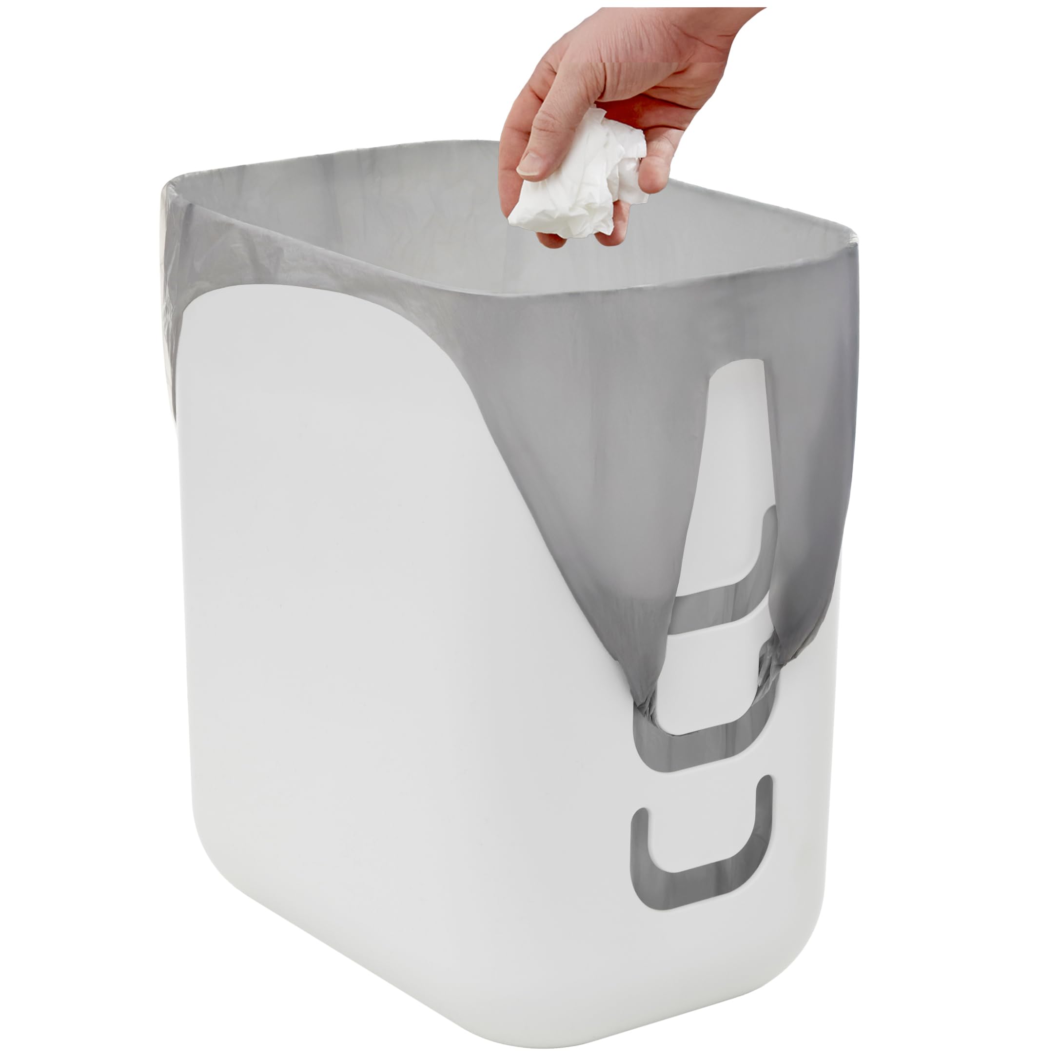 STORi Luup Trash Can (White) - Reuse Grocery Bags - Plastic Garbage Container for Bathroom, Vanity, Laundry Room, Kitchen, Office, Garage - 2.5 Gallon