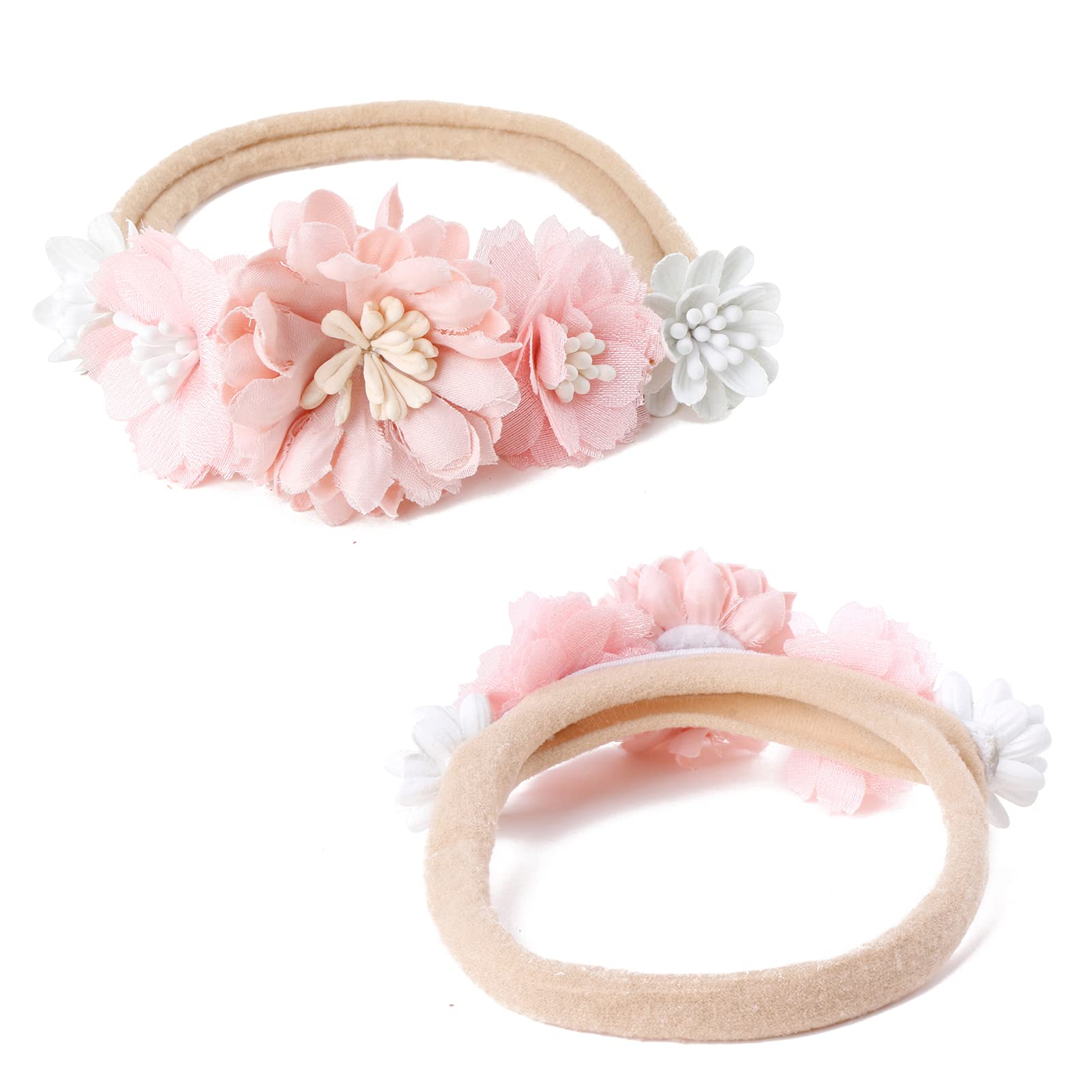 Juego de 3 diademas elásticas para el pelo y flores para recién nacidos - verde - Small