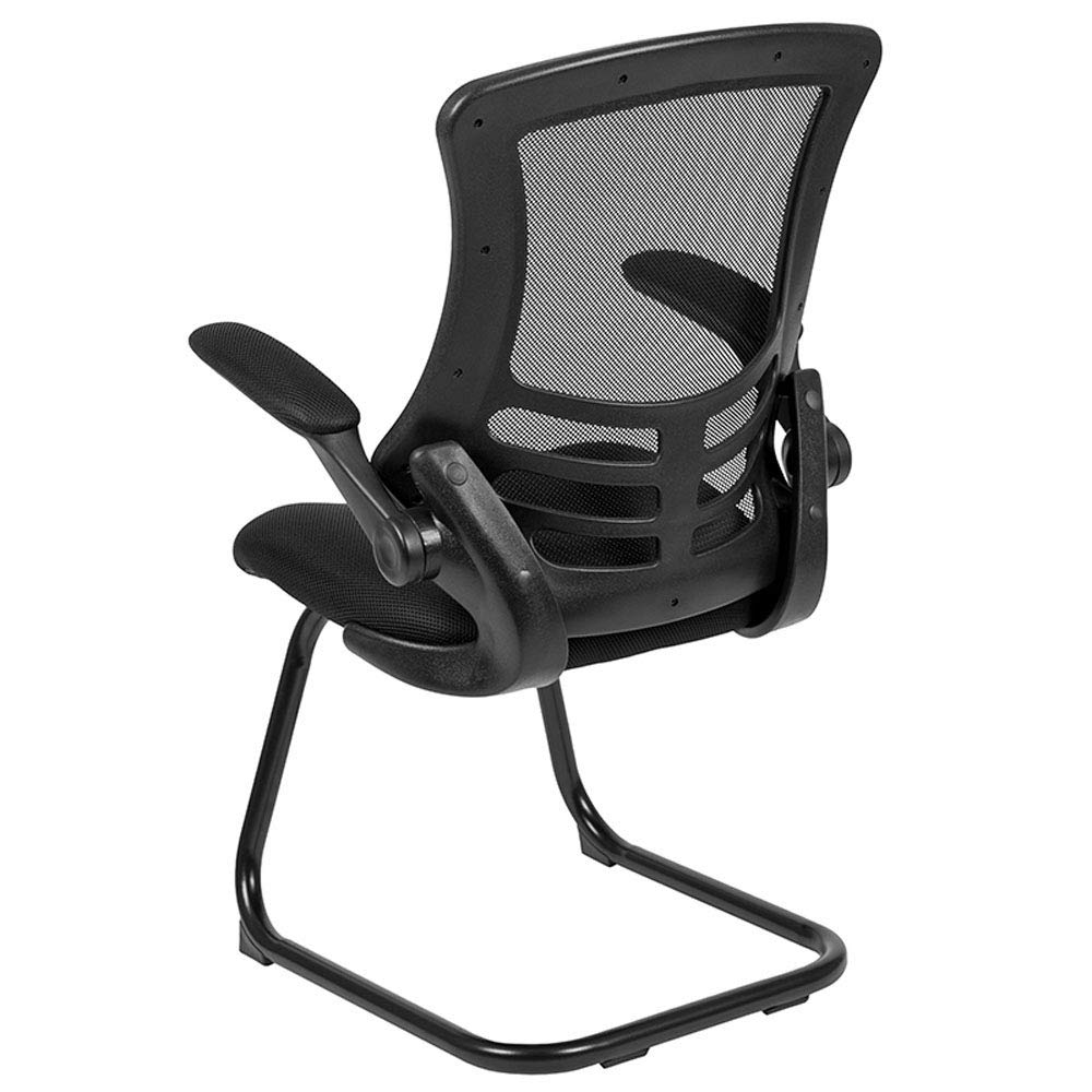 Flash Furniture Silla con base metálica delgada, silla de recepción con reposabrazos abatibles, espuma, malla negra, 1 ud.
