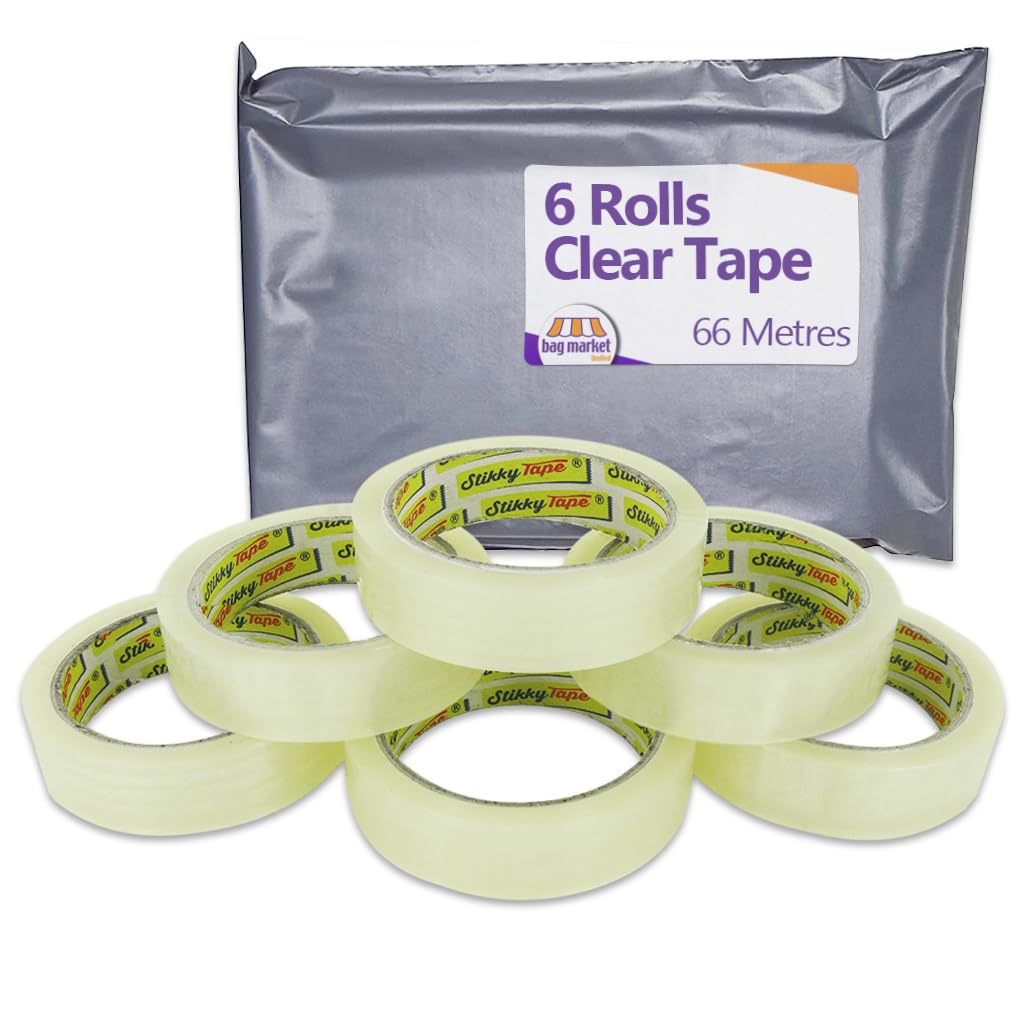 Bag Market | 6 Rolls x Clear Cellotape, 24mm x 66m, Strong Adhesive Tape