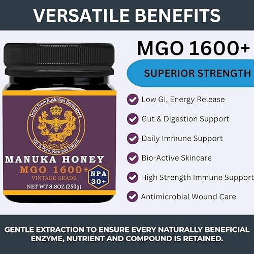 Miniatura 4 de Miel de Manuka MGO 1600+, NPA 30+, alta resistencia, grado médico, miel de manuka cruda (8.82oz8.8 onzas)