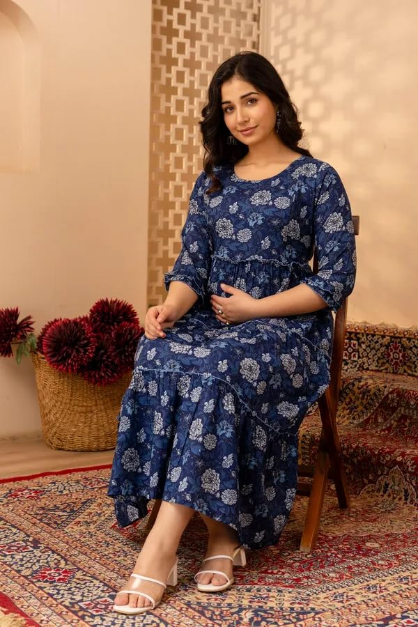 Image of Dhruvi Women's Rayon Anarkali Maternity Dress & Feeding Kurti with Zippers
