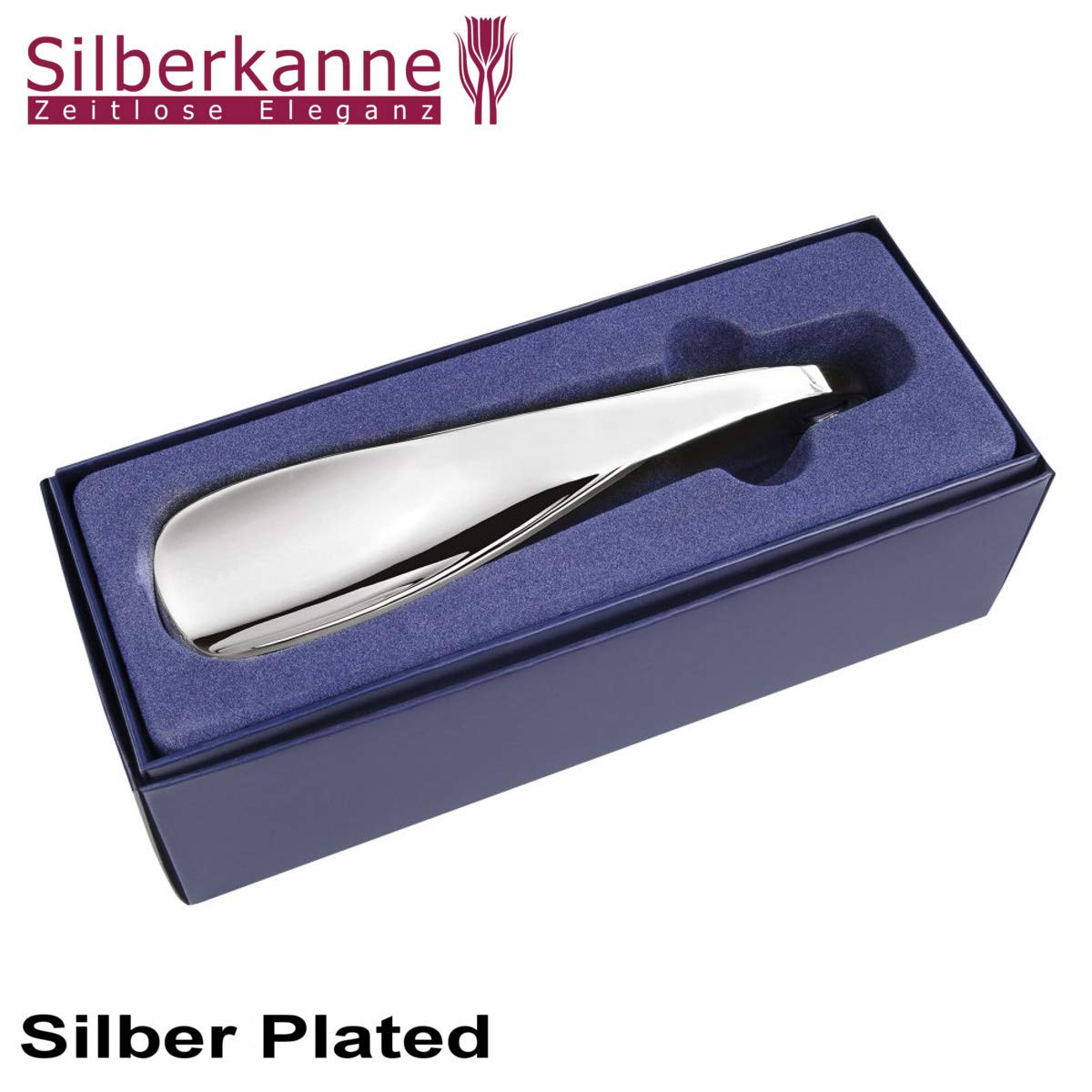 Premium Schuhlöffel versilbert (19x5 cm) – Edler Schuhanzieher Silber-Plated, exzellentes Design, inkl. Geschenkbox