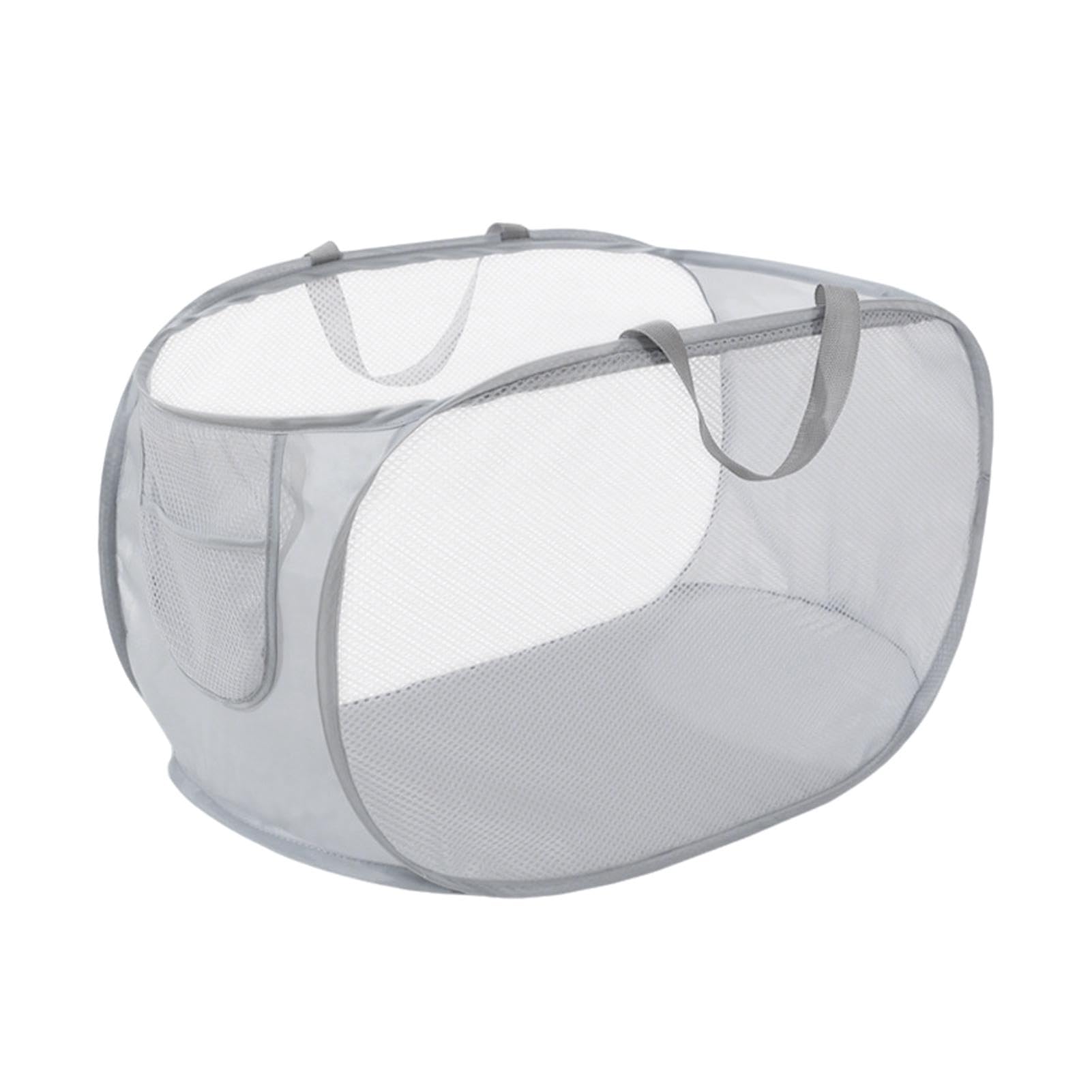 Durable Collapsible Laundry Baskets, Mesh P-op Up Laundry Hamper with Handy Pocket, Foldable Clothes Hamper with Reinforced Carry Handles for Laundry, Bathroom, Kids Room or Travel (Grey)﻿