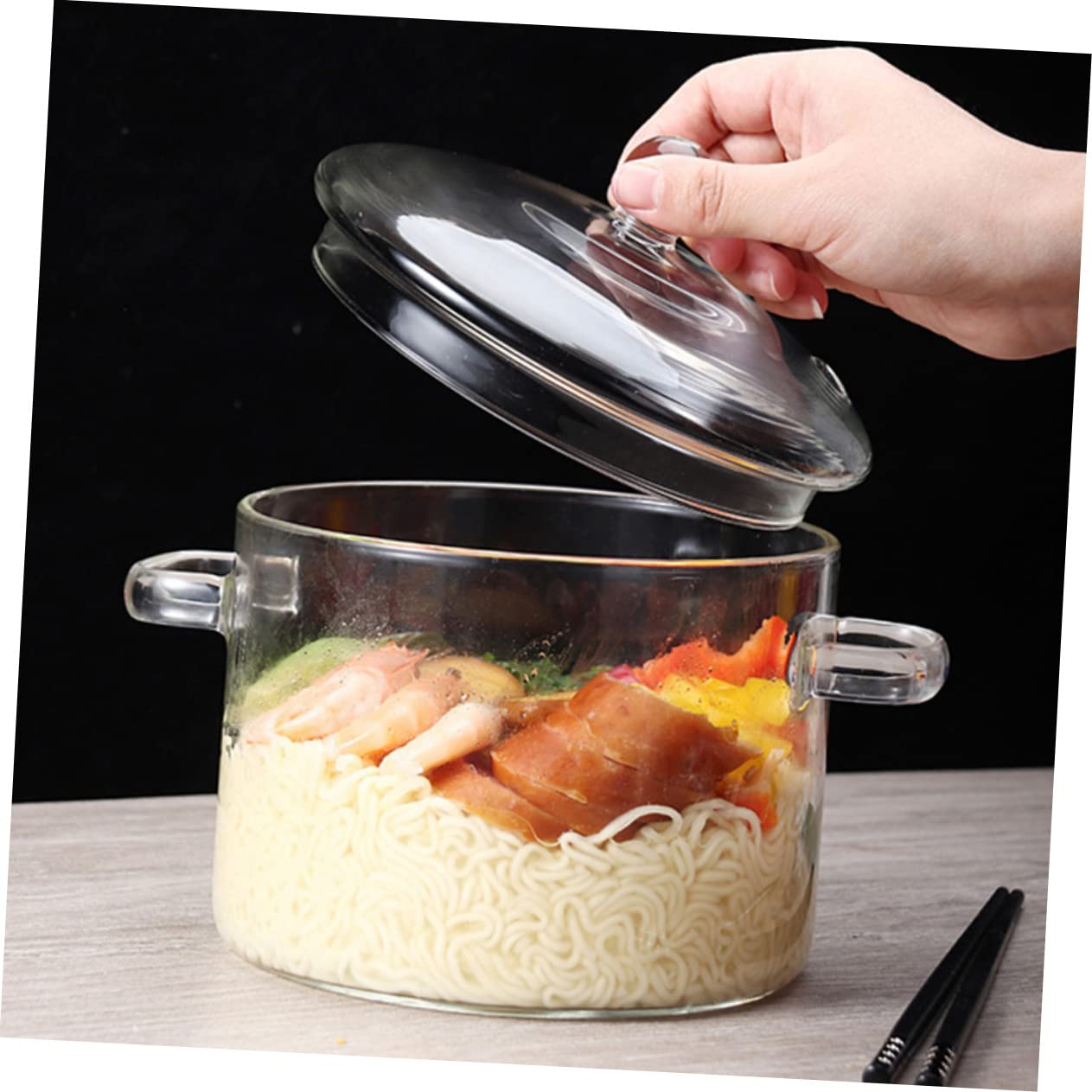 Bol De Vidrio Con Tapa Resistente Al Calor Para Sopa Ensalada Frutas y Fideos Apto Para Microondas y Fuego Directo Cocina Práctica y Saludable