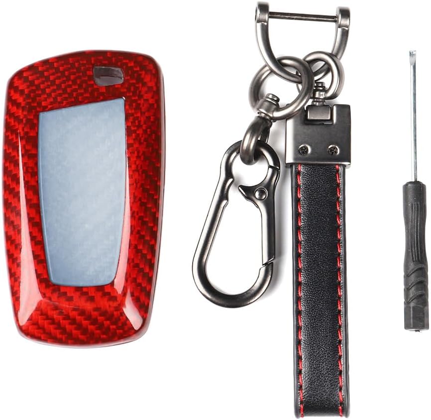 Chcury1 Remote Key Cover Fob Case Protector Shell Carbon Fiber Red For BMW 1-Series 2-Series 3-Series 4-Series 5-Series 6-Series 7-Series Car