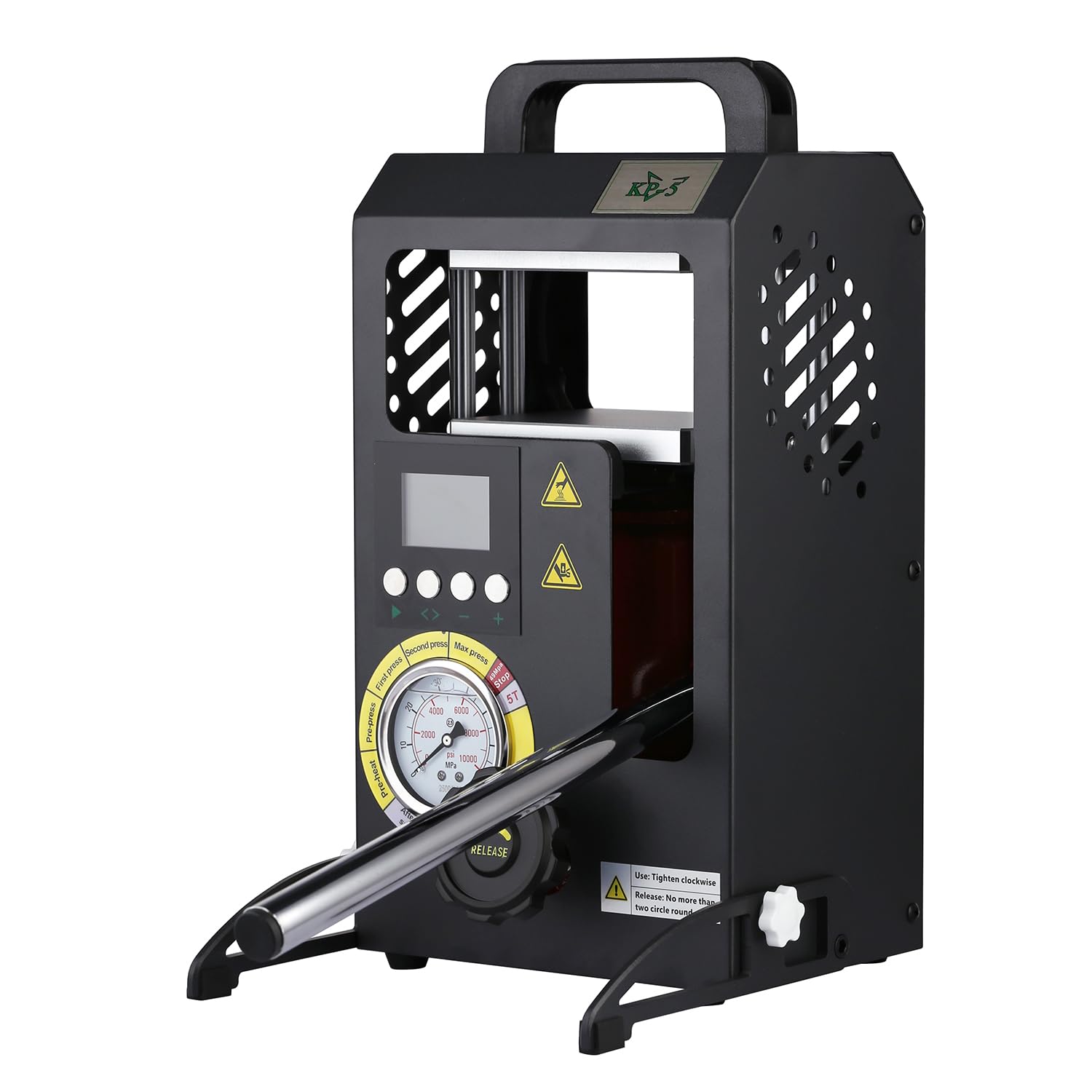 5-Tonnen-Wärmepresse mit 11,9 x 10,4 cm doppelt beheizten Platten, manuelle Presse mit LCD-Digitalanzeige und präzisem Manometer, 110 V/220 V