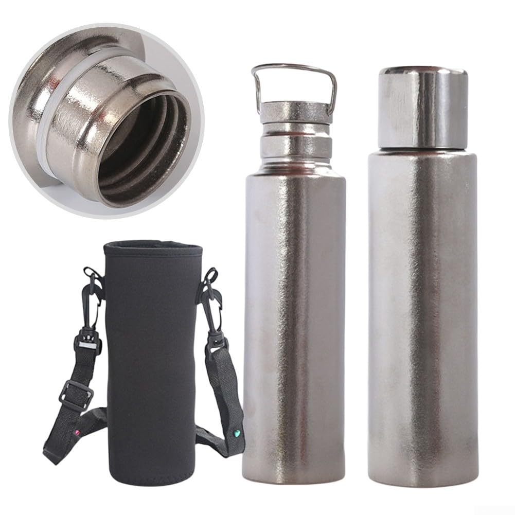 Borraccia termica in titanio a doppia parete, 800 ml, con borsa per il trasporto, perfetta per uso esterno e idratazione quotidiana (stile B)