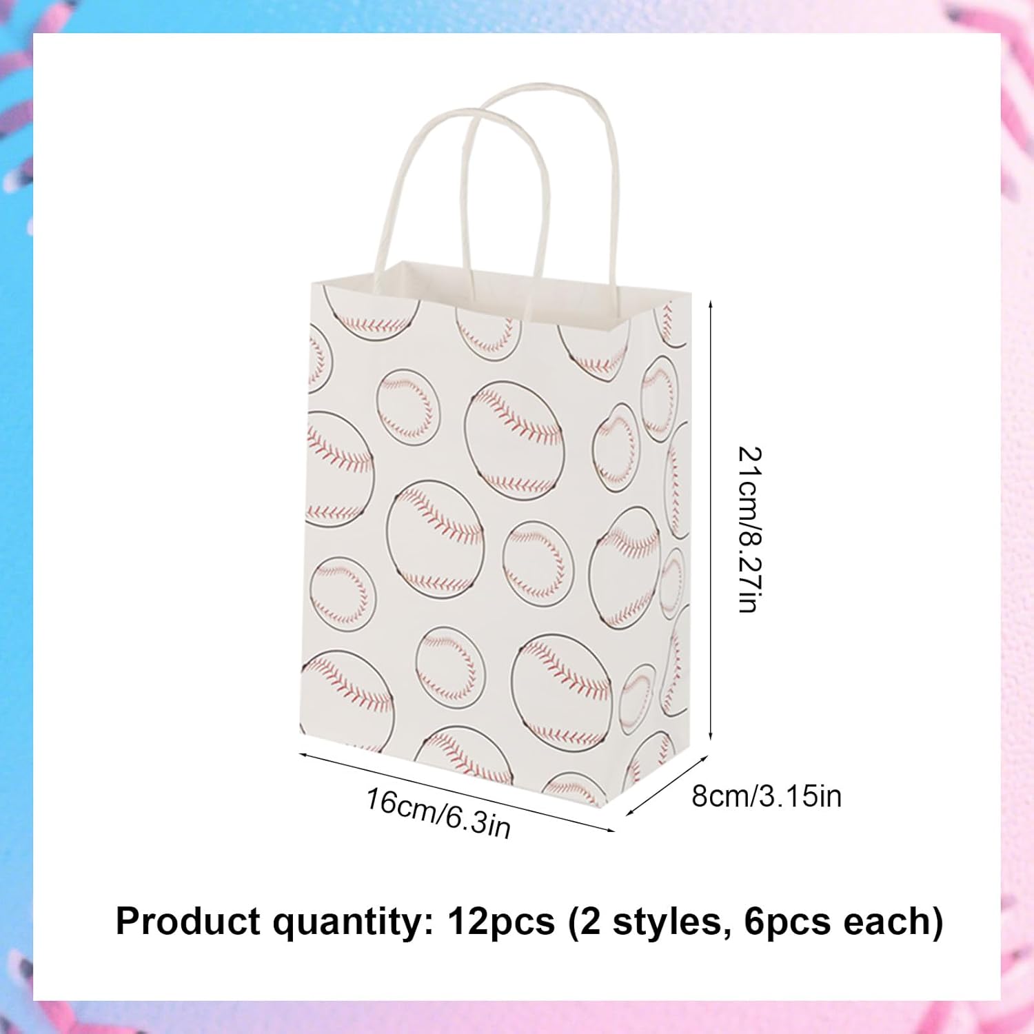 BOXOB 12pcs Baseball Party Favor Bags, 2 Styles Kraft Paper Baseball Gift Bags Sport Themed Snack Goody Decor with Handle Birthday Party Decorations Supplies for Kid Adults - Image 2