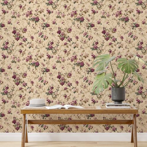 Image of PAPER PLANE DESIGN Vintage Floral Self Adhesive Wallpaper Peel & Stick, Waterproof, Stain-Proof & Self Adhesive Vinyl | Easy to Clean | 16 in X 90 in, Decor for Bedroom, Hallway, Living Room (B)