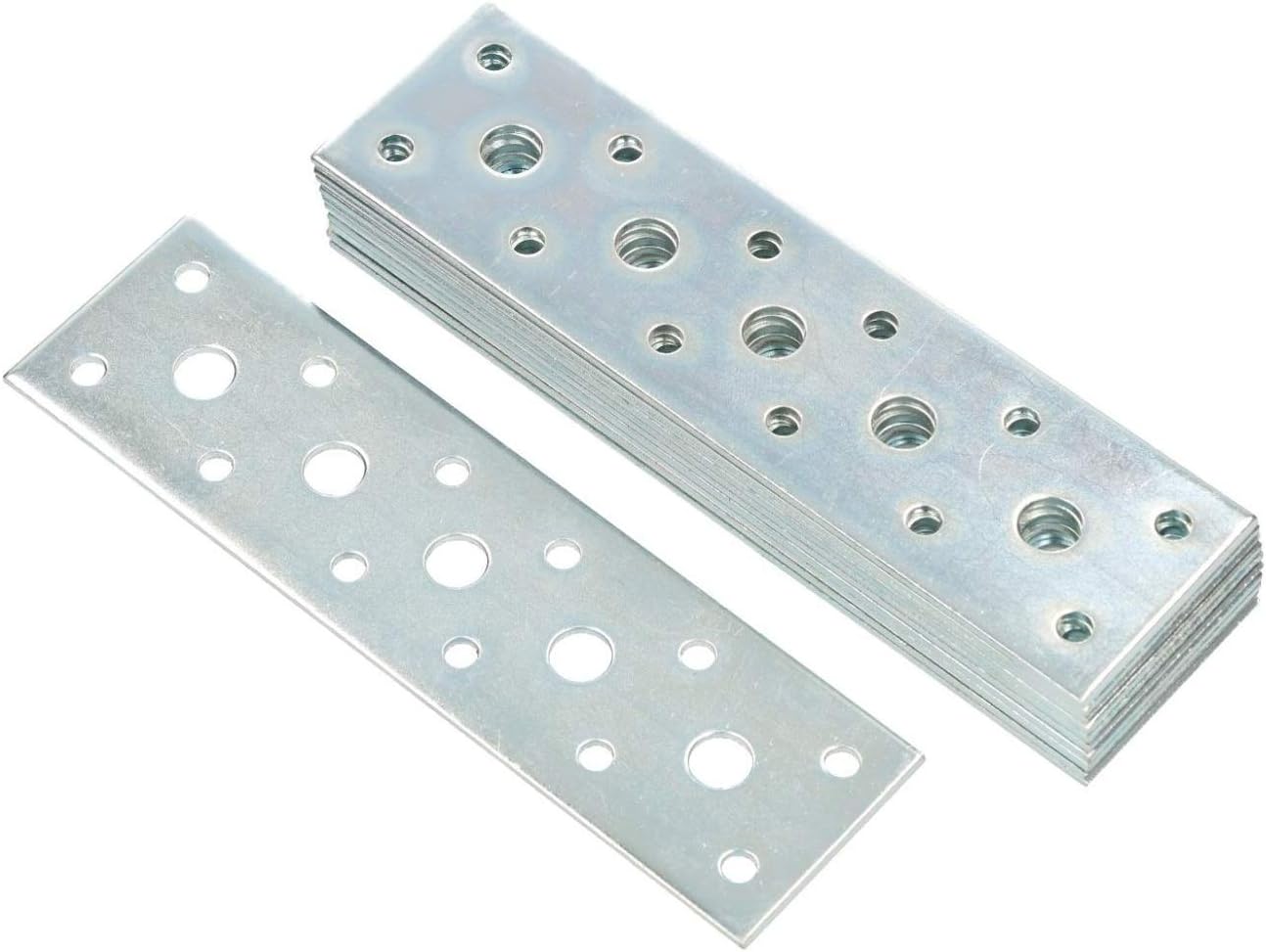 KOTARBAU® Conector plano de 145 mm x 40 mm, placa perforada galvanizada plateada, conector de madera interior y exterior, placa perforada de acero, placa perforada, hierro plano (10)