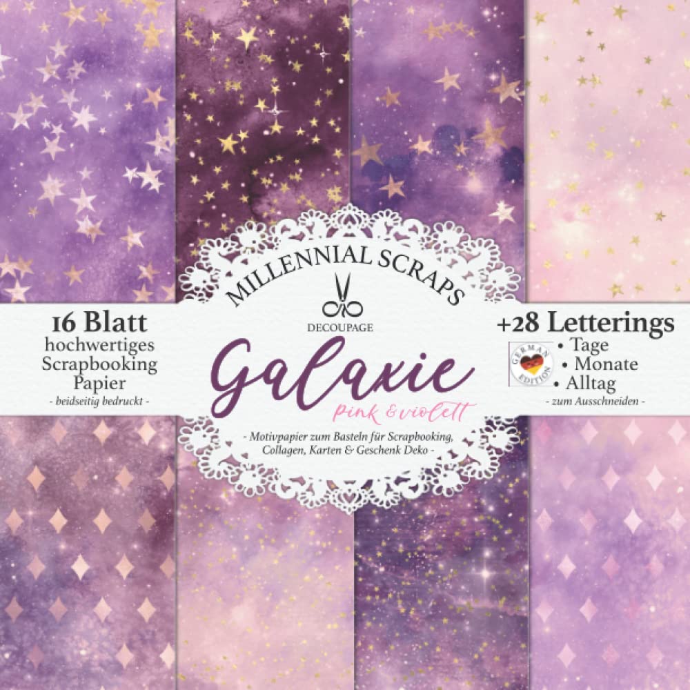 DECOUPAGE Galaxie Pink & Violett – Motivpapier zum Basteln für Scrapbooking, Collagen, Karten & Geschenk Deko –: Kreatives Papier & Zubehör zum ... I Mit Letterings I DIY Kalender Deko & Inspo