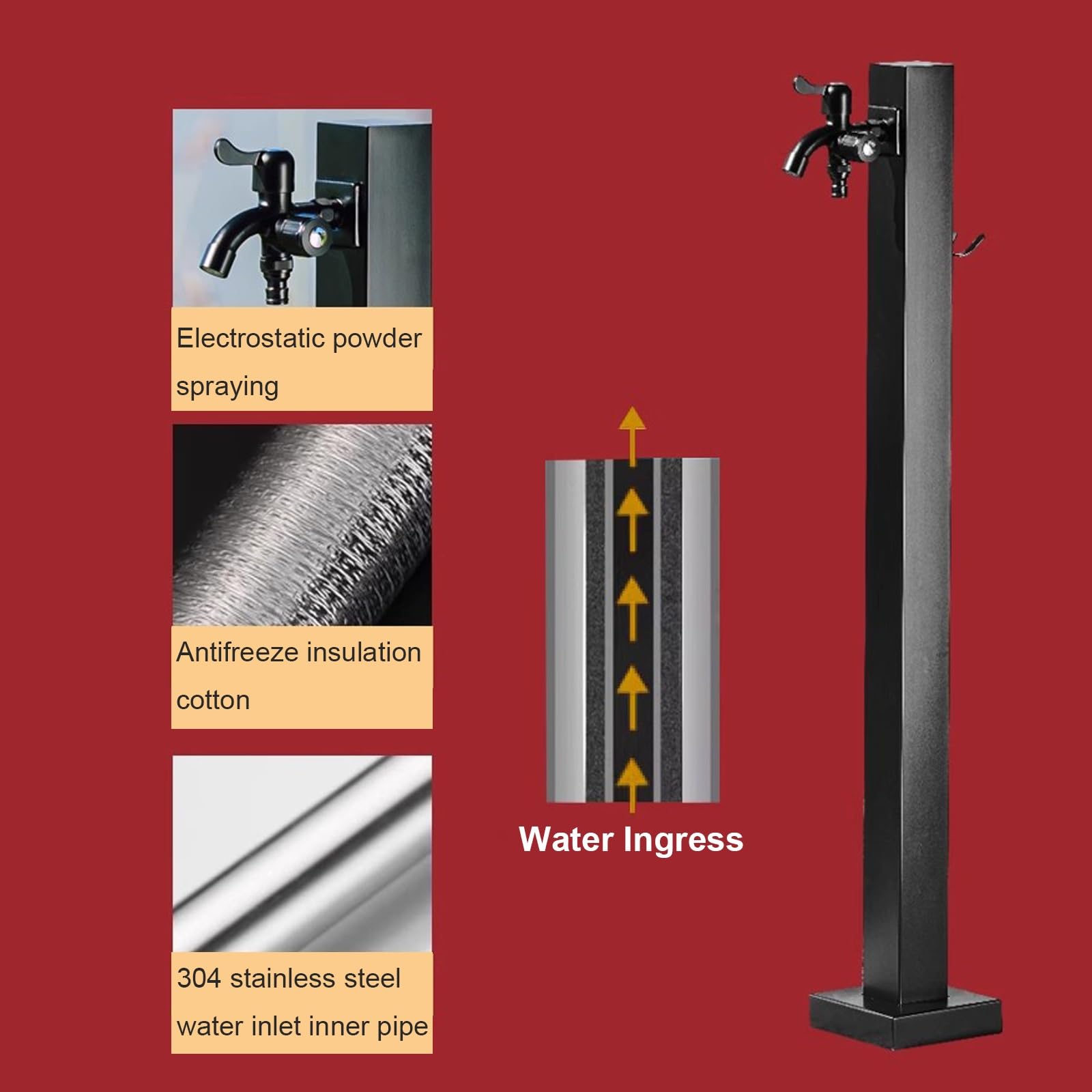 Colonne a Eau de Jardin, Robinet Exterieur Jardin Fontaine de Jardin, Matériau en Acier Inoxydable 304, Robinet a Double Sortie, pour L'irrigation de Jardin, de Ferme, de Pâturage, D'arrière-cour(Blac