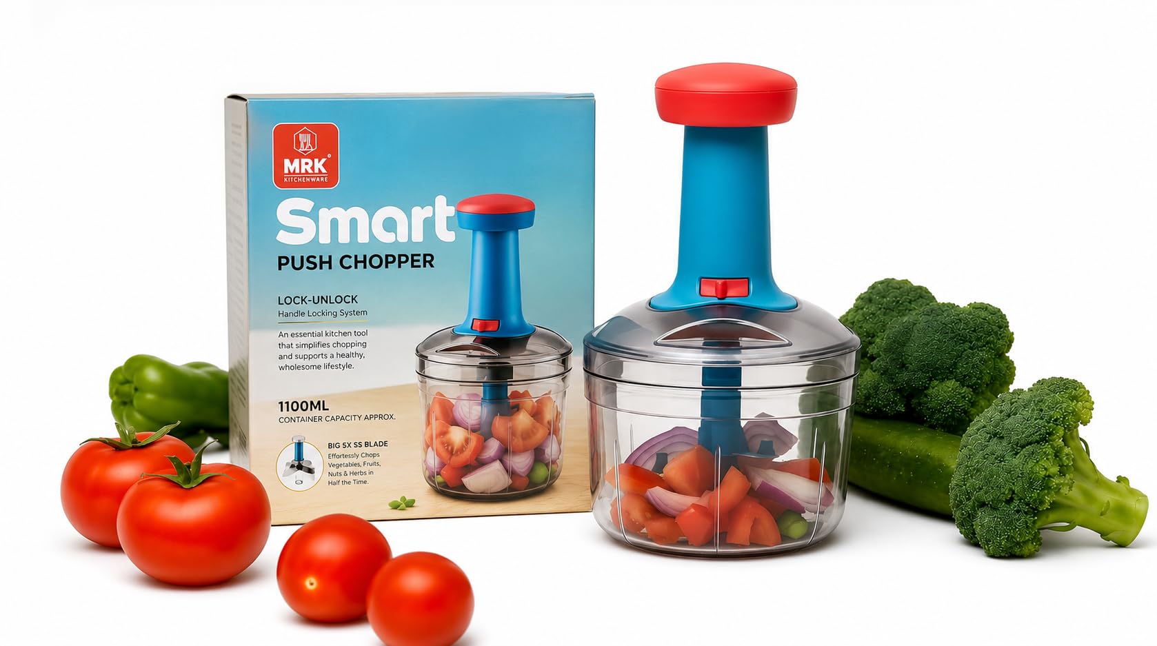 JUMBO CART Chopper for Kitchen Use 1100 ML, Push Chopper with 5 Blades, Vegetable Chopper | Kitchen Items for Home Cutting Vegetables, Onion, Ginger, Garlic, Tomato, Potato | Veg Chopper (Multicolour)-image-19