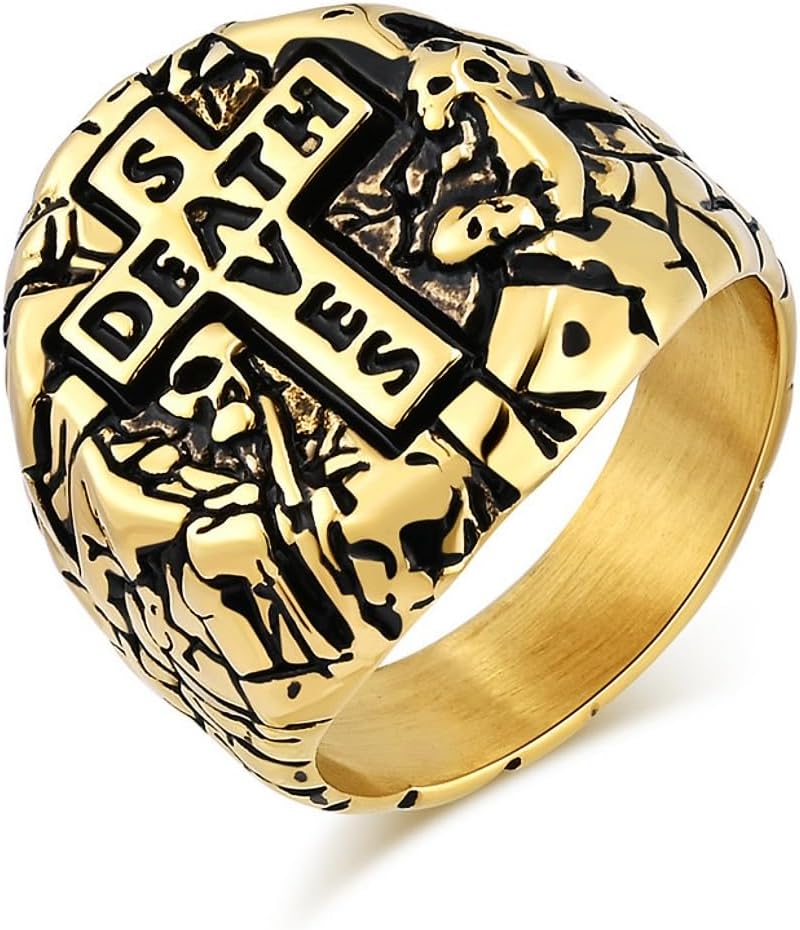 HETIMXIAPrayer Cross Flower Carving rings for men 316 Stainless Steel Men's Ring Blessing Rings for men Iced Out Jewelry Punk Ring Cocktail Party Ring Vintage mens fashion rings Best Gift for men