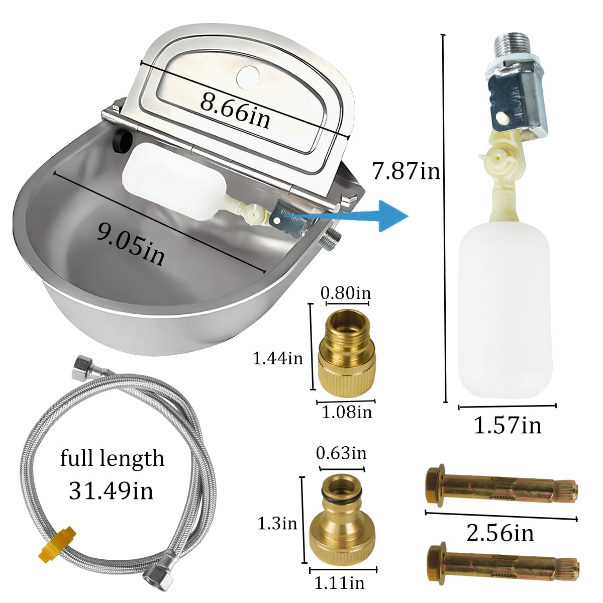Automatic Dog Water Bowl Dispenser Large Capacity Dispenser for Dogs Horse Goat Pig Cow, 304 Stainless-Steel Livestock Waterer Outdoor Trough Dog Bowl, Horse & Goat Waterer