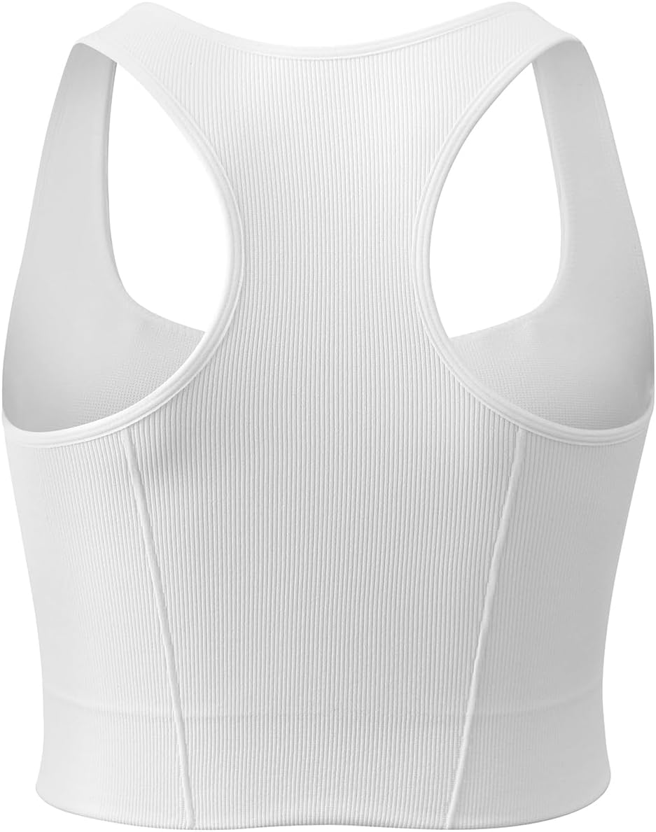 Women Square Neckline Sports Bra Padded Basic Workout Y-Back Racerback Cropped Tank Top - Image 8