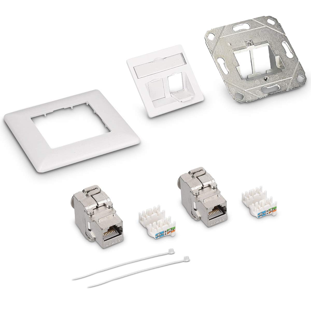 kwmobile Keystone Module Kit - Includes (2) CAT6A Shielded Keystone Jack RJ45 Ethernet Module 10G + (1) 2-Port Wall Plate and Shielded Metal Housing