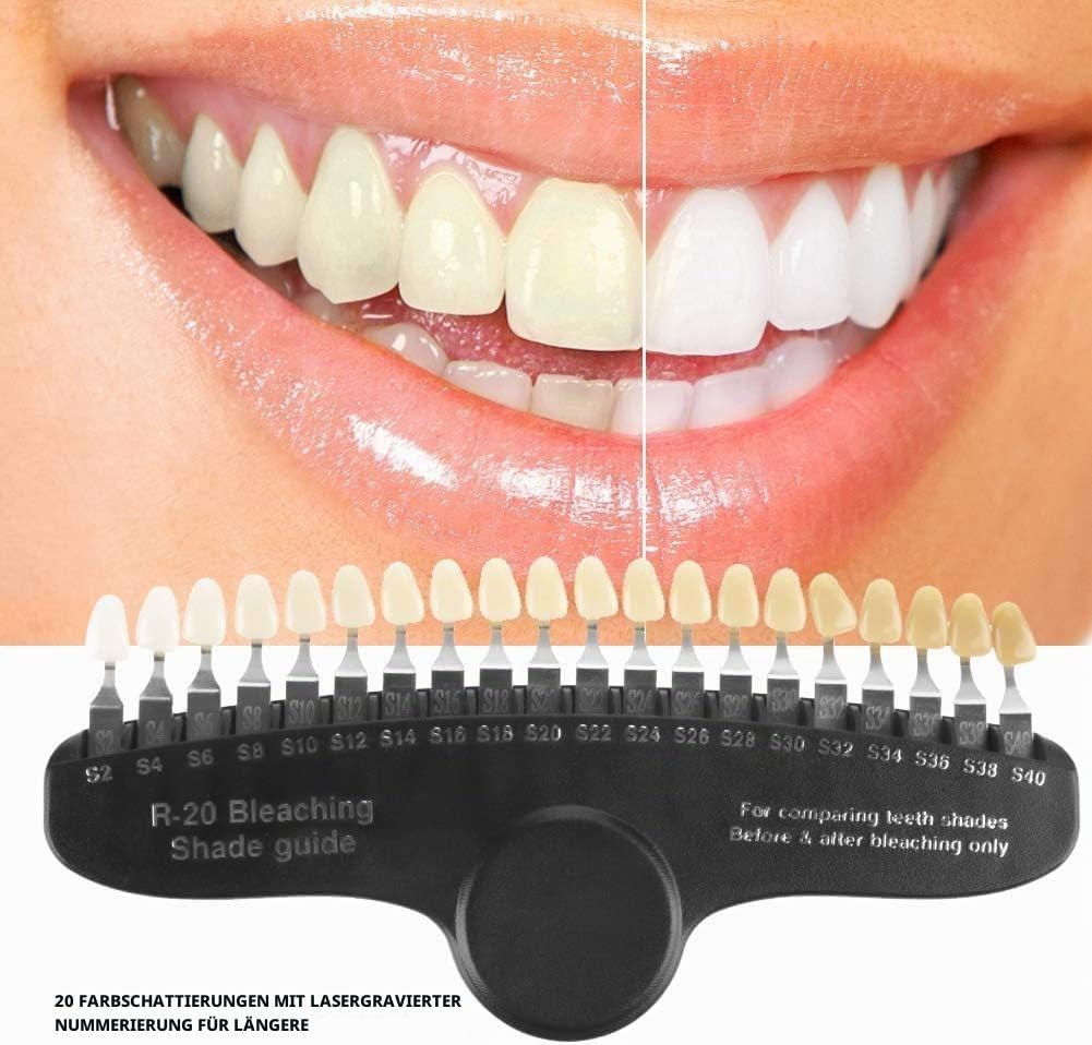 Farbkarten Zähne, 20 Farben Zahnfarbvergleicher, Dental Teeth Shade Guide, Zahnaufhellungsset, zum Vergleich der Zahnfarbe vor und nach der Zahnaufhellung