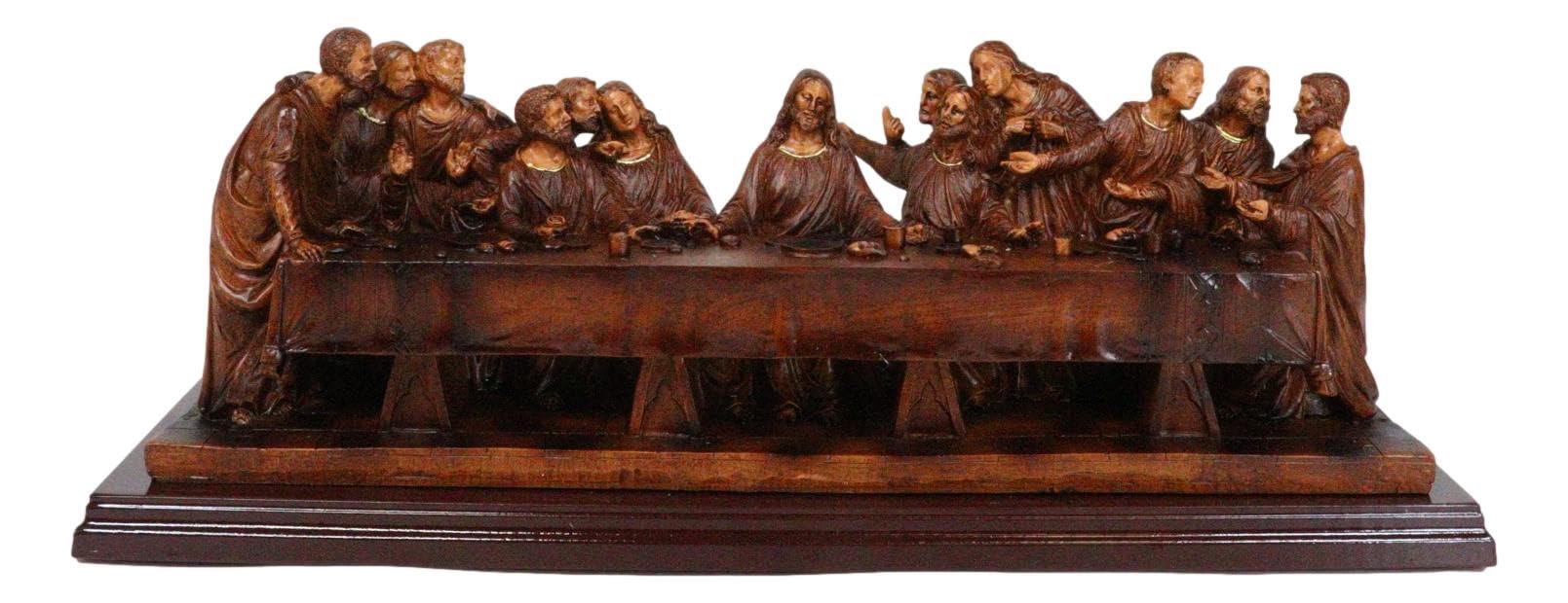 Ebros Gift Leonardo Da Vinci The Last Supper of Jesus and Disciples Faux Wooden Mahogany Look Decorative Figurine 14" Long Religious Catholic Christian Easter Apostles Gospel Inspirational Decor