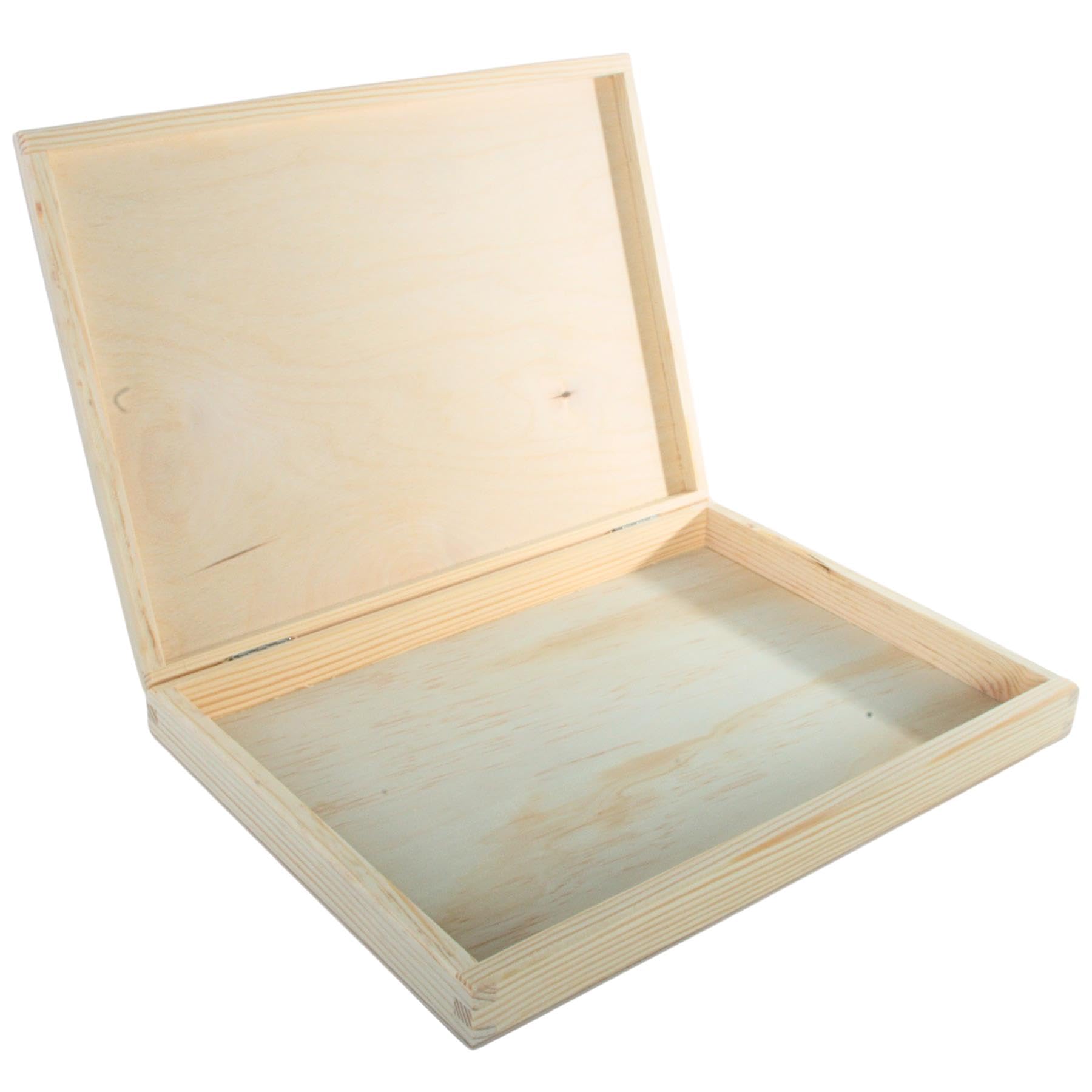 Woodeedoo Natural Shallow Decorative Wooden Box With Lid - A4 Internal Size - 34 X 25 X 4 Cm - Depthless Documents Trinket Presentation Memory Keepsake Storage Gift Holder Case - Wood For Craft