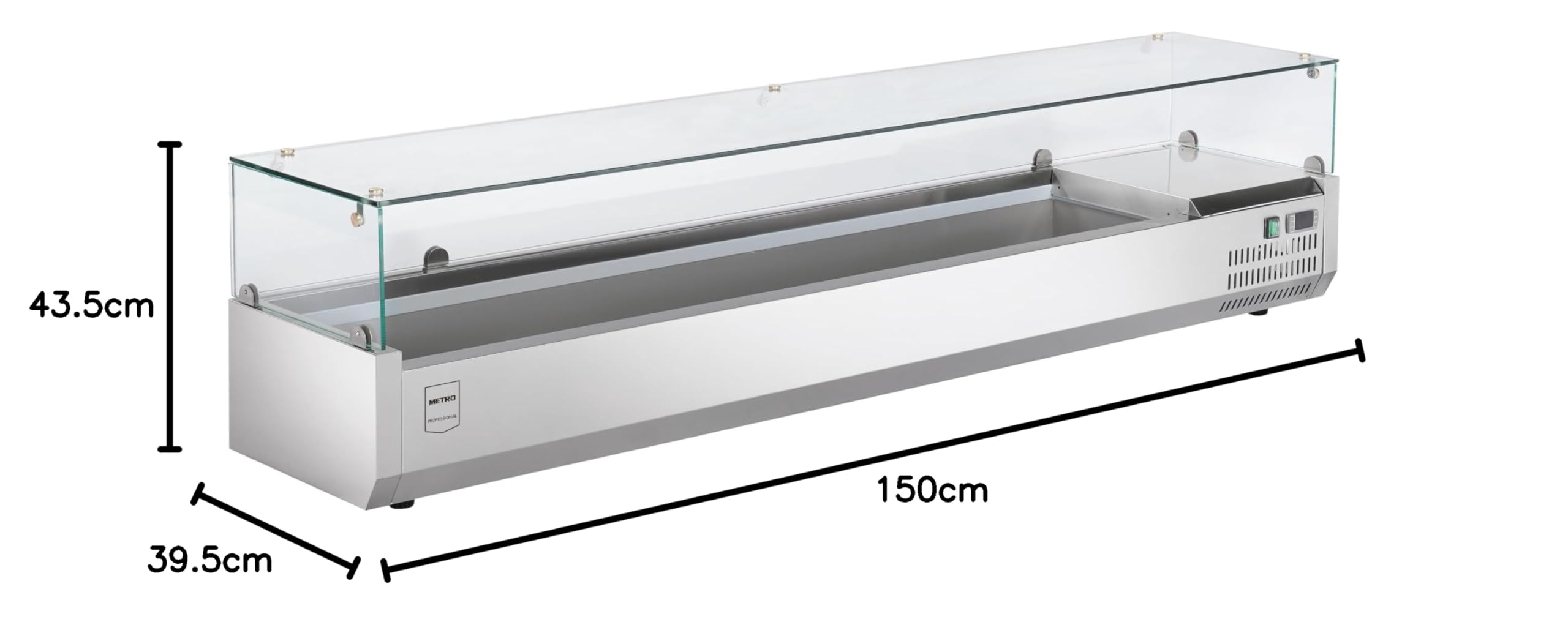 METRO Professional Vetrina refrigerata GHS2150, acciaio inox/vetro, 150 x 39.5 x 43.5 cm, 52 L, 135 W, compatibile con GPT2100, argento