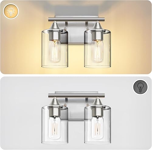 Miniatura 7 de Lámpara de tocador de baño, 2 luces de níquel cepillado sobre espejo, moderna para dormitorio, tocador, mesa de pasillo