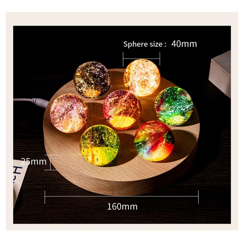 Boule De Cristal Transparente Sculptée En 3D Avec Base En Bois, Lumière Led Lumineuse