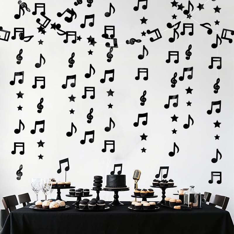 Miniatura 9 de Guirnalda colgante de estrella dorada con notas musicales brillantes, decoración de techo para cumpleaños, baby shower, fiesta, concierto, boda,