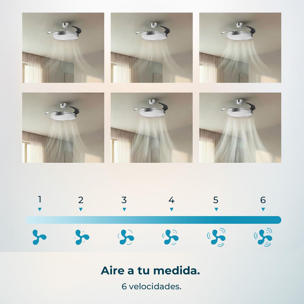 Cecotec Ventilador de Techo con Luz con Aspas Retráctiles EnergySilence Aero 2440 Invisible Pure Steel. 30W, Motor DC, Mando a Distancia, Temporizador 6h, 6 Velocidades, Función Winter-Summer