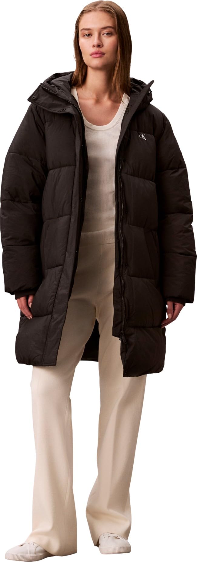 Calvin Klein Jeans Women's Black Belted Midweight Lon - Parkas - M - Coats