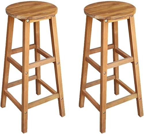 vidaXL Juego de sillas de bar de madera de acacia maciza, muebles de madera resistentes para interiores y exteriores con cómodo reposapiés, fácil