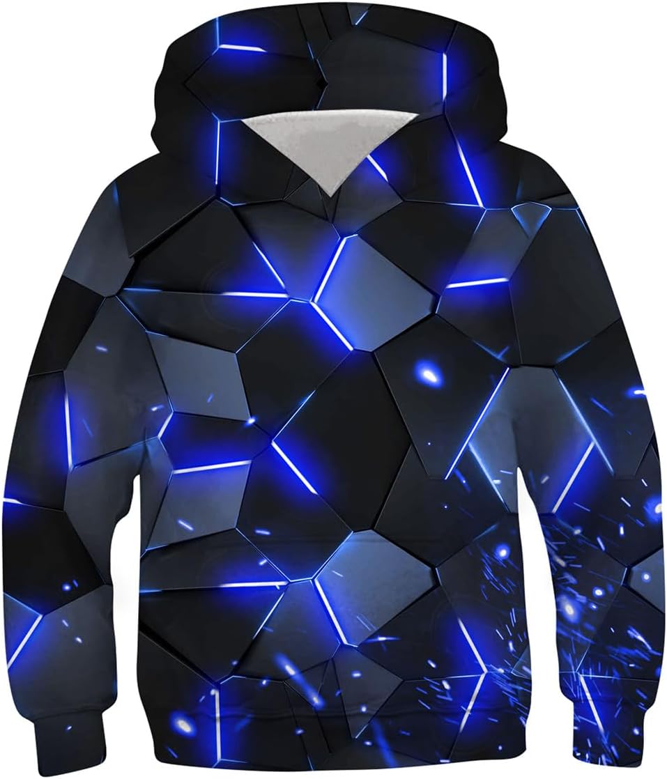 AIDEAONEBoys Girls 3D Print Casual Pullover Hoodies Hooded Sweatshirts Tops Blouse with Pocket Age 6-16