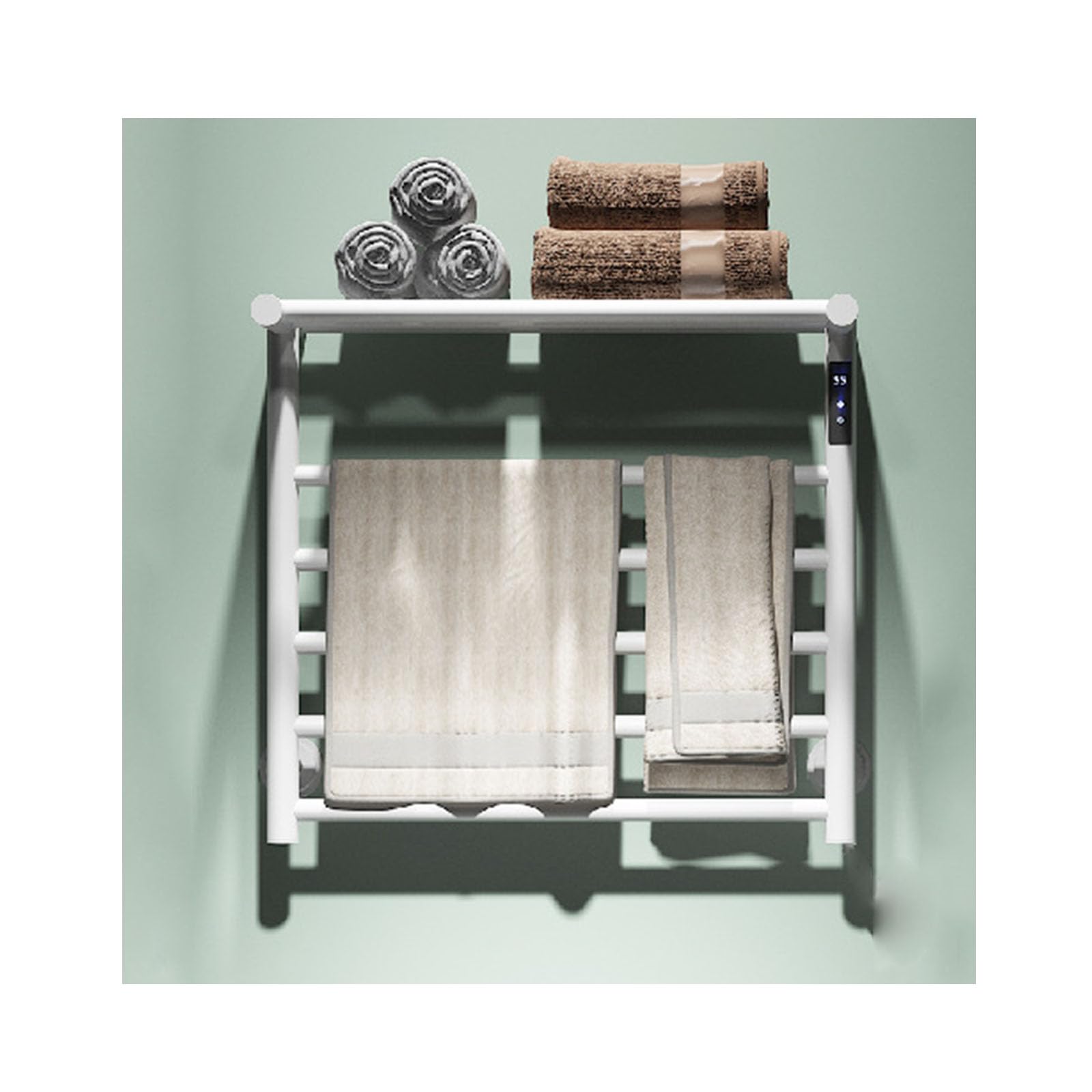 asdchZen Stainless Steel Heated Towel Racks For Bathroom,Wall Mounted With Timer,Plug-In Heated Drying Rack With Top Shelf-Grey-Left Wire,White-Left wire