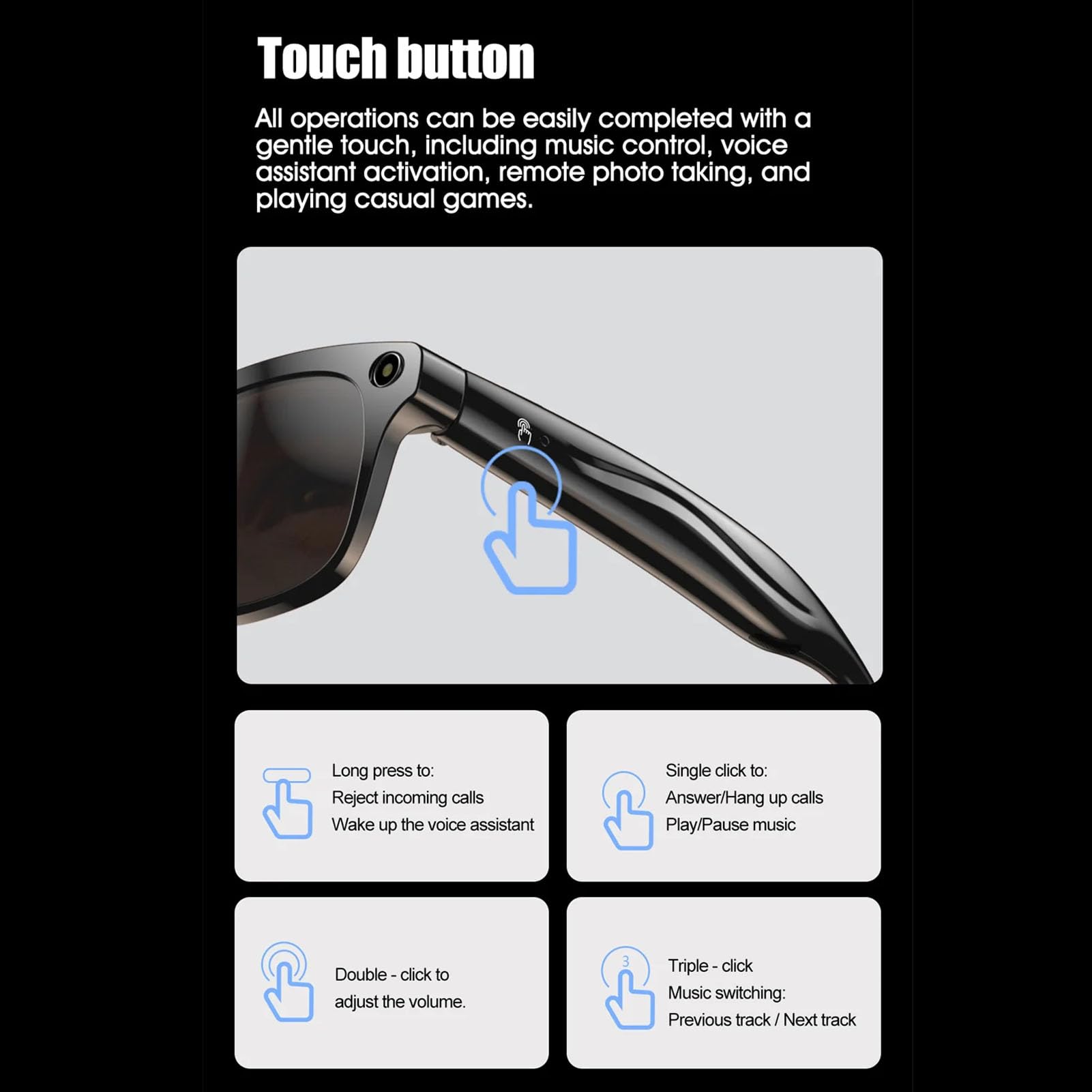 Denash Gafas Inteligentes de IA con Cámara 4K, Bluetooth 5.4, Traducción en Tiempo Real, Altavoces Duales para Viajes, Negocios y Música (Black)