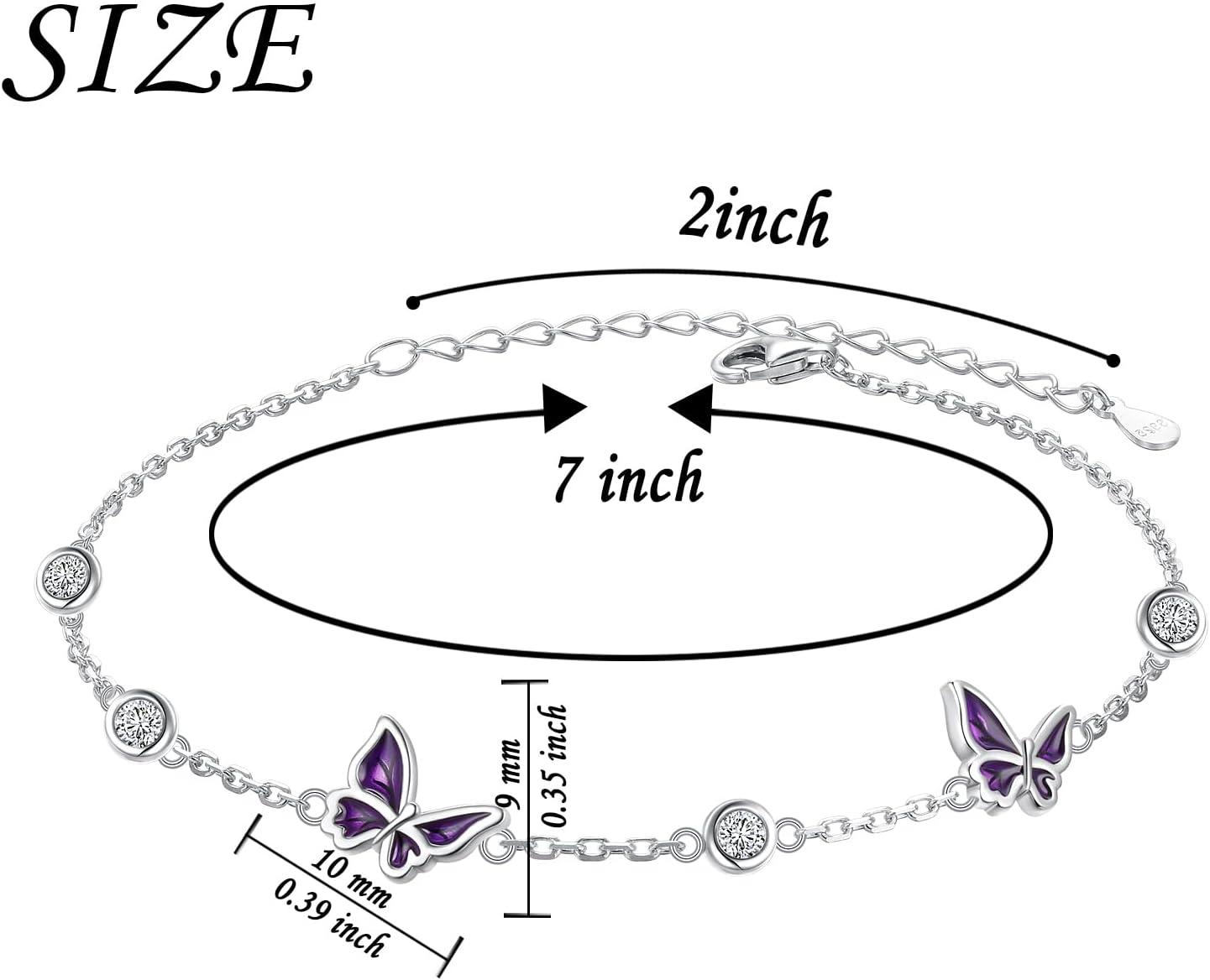 Ladytree 925 Sterling Silver PurpleButterfly Bracelet for Women Jewelry Gift