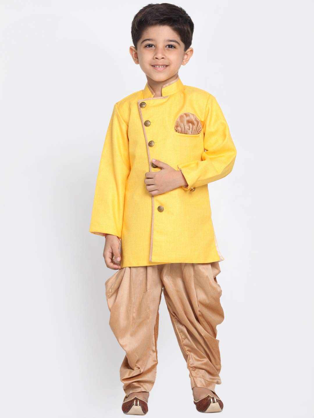 Jbn Creation Boys' Yellow And Rose Gold Cotton Blend Sherwani And Dhoti Pant Set_Jbnbciw124Ywncdrg_22