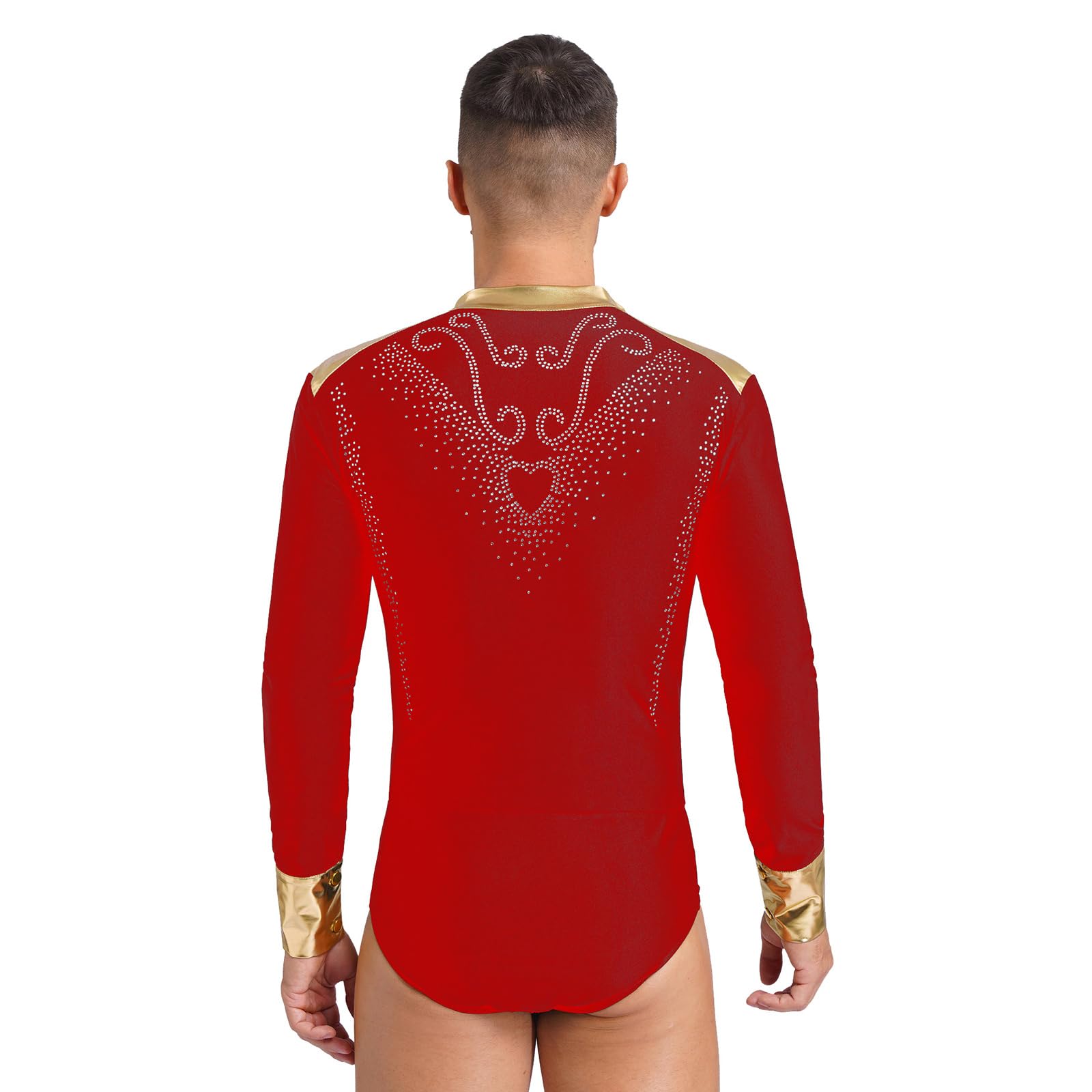 Sywiyi Body de danse standard à manches longues pour homme - Maillot latin Salsa Cha Cha - Chemise haut avec col en V - Costume de danse pour homme