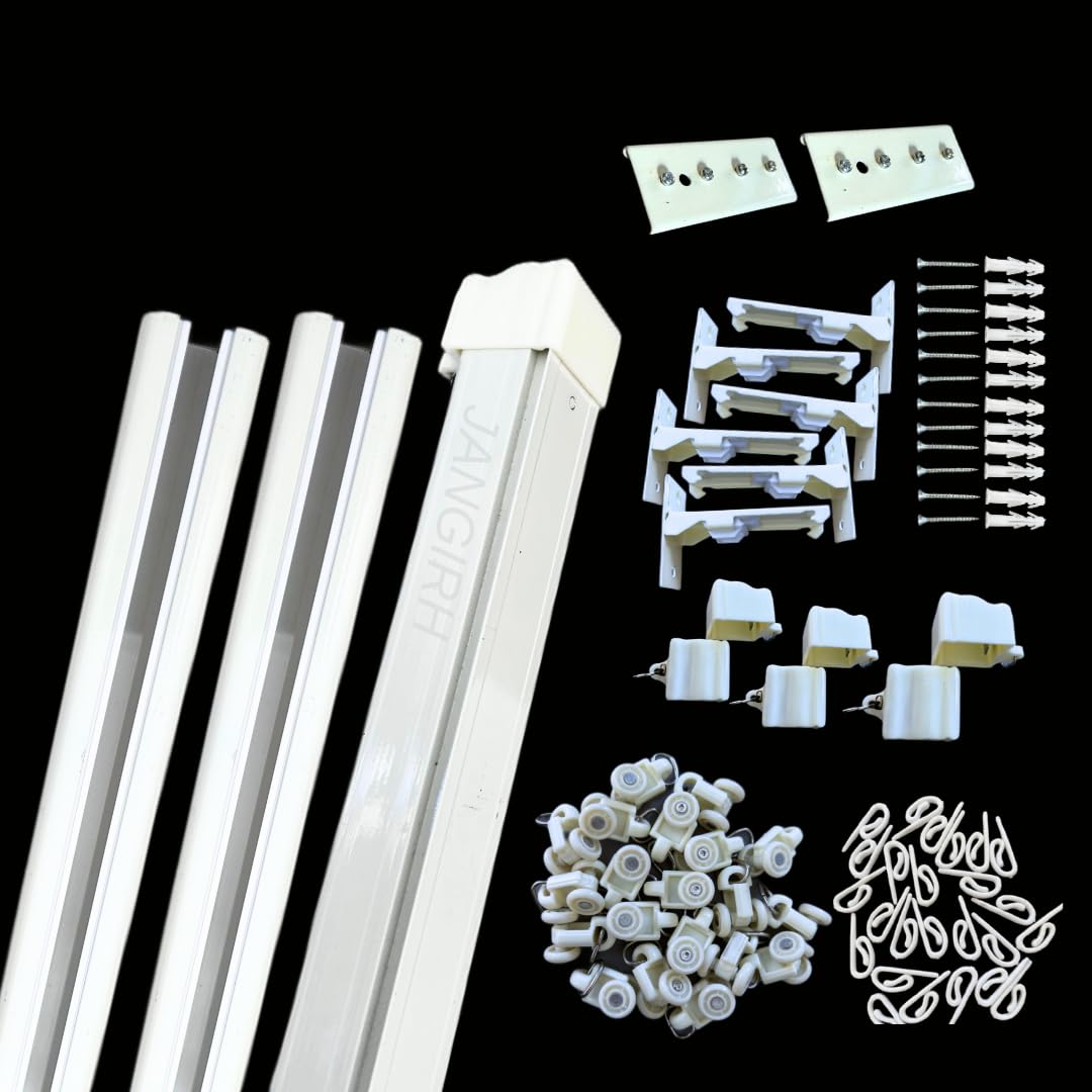 Jangirh Aluminum Jambo Silent Track Curtain Channel for Windows/Door/Office Size Between 6 to 18 Feet Wall Fit/Complete Set with Runners, Hooks, End Caps, Wall Brackets, Screws & Wall Plugs-image-30