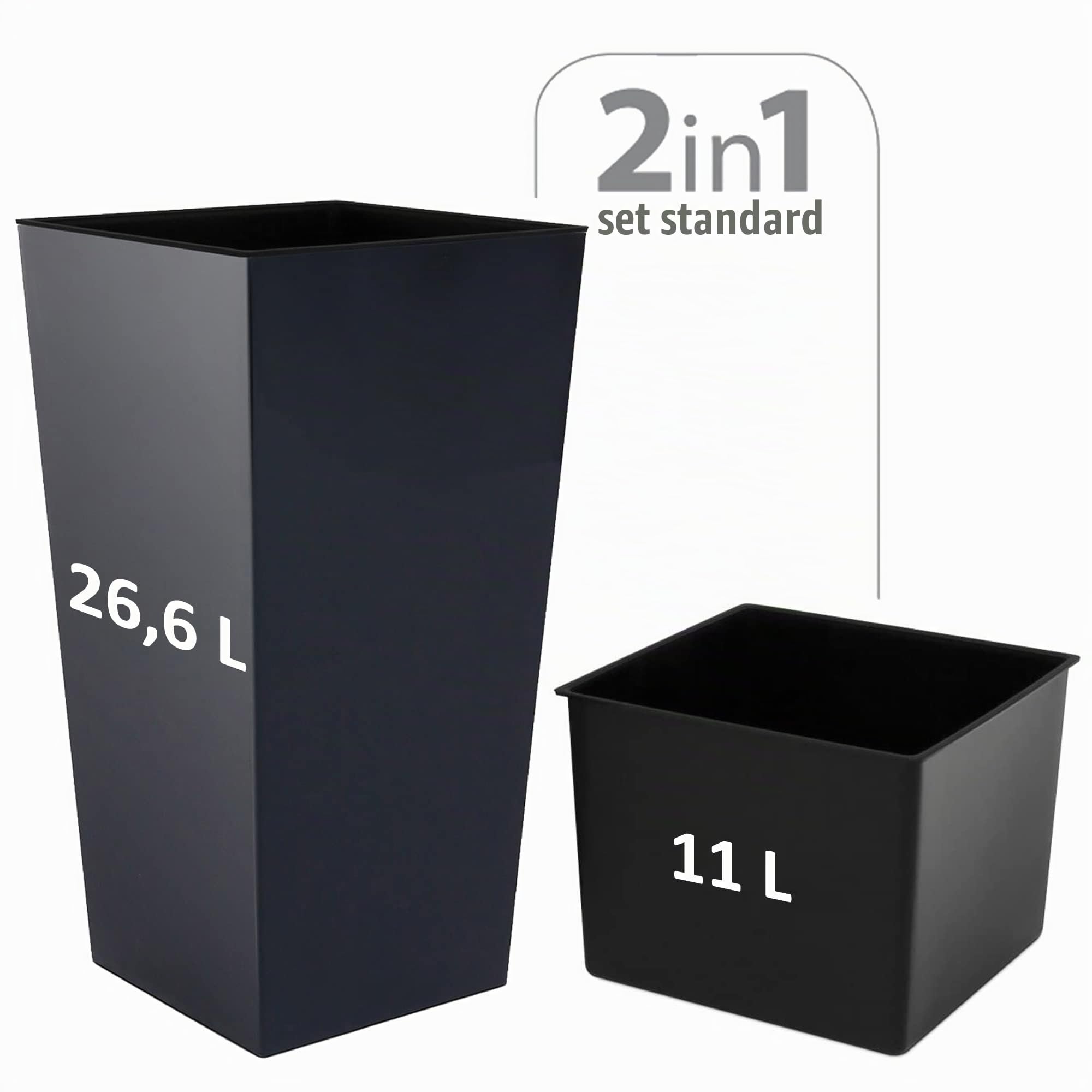 Zanvic Urbi Vaso da fiori in plastica da 26,6 litri con rivestimento interno 27 x 27 x 50 cm Antracite