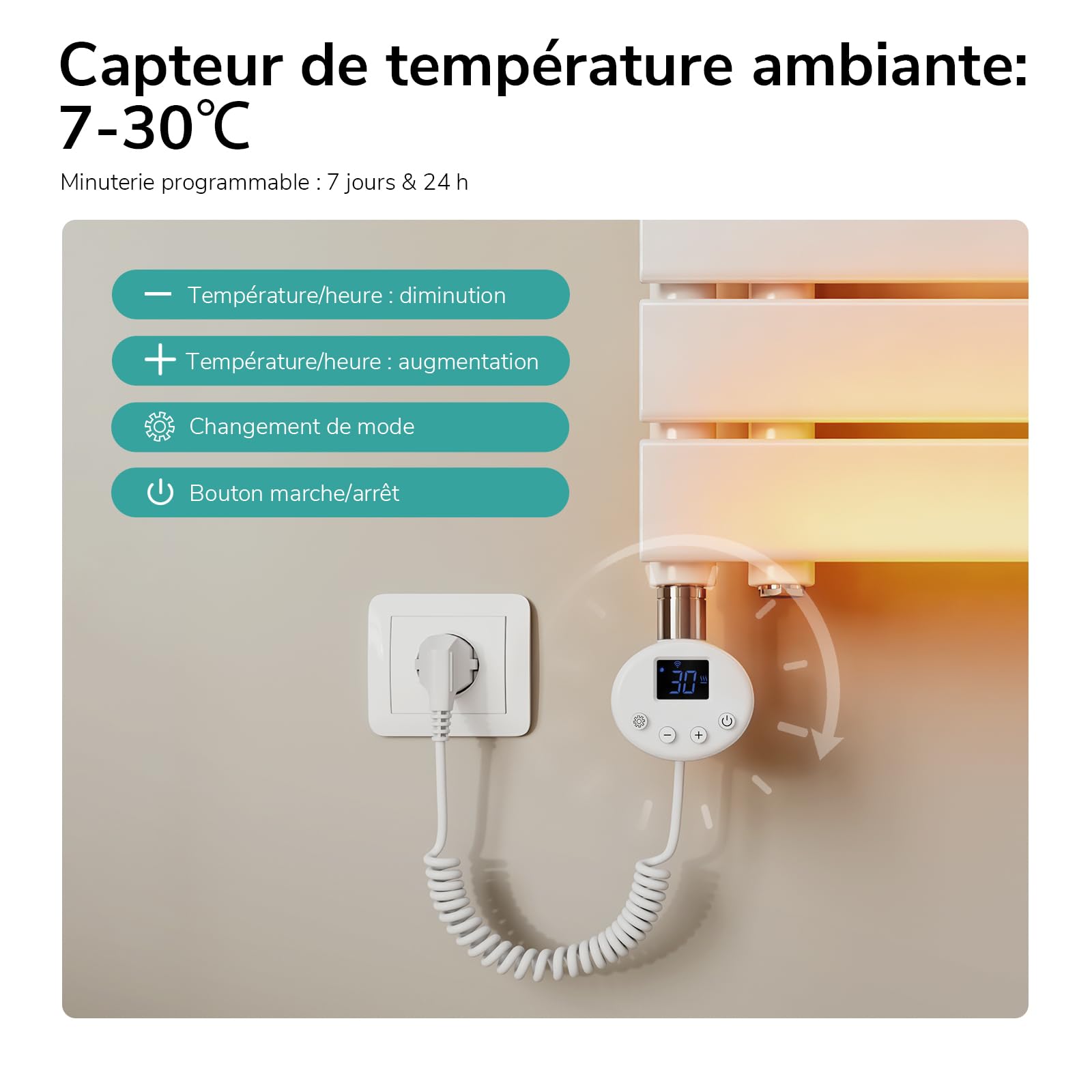 EMKE Sèche-Serviettes Électrique avec WiFi Thermostat,762x600 mm,Blanc | Seche Serviette Electrique,400 W ,Porte-Serviettes Électrique,Radiateur Seche Serviette Salle de Bain Mural