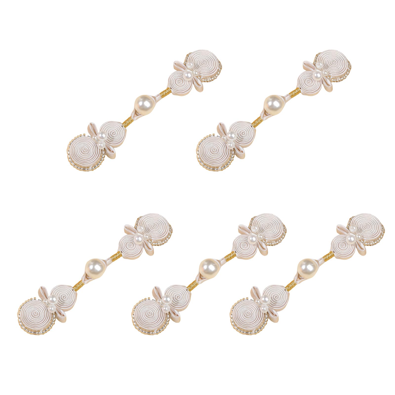 Yjcnelcr 5Pcs Pearls Gourd Oriental Knot Button Fabric Sewing Button Fasteners for Cheongsam Bridals Dress Sewing Craft Chinese Fabric