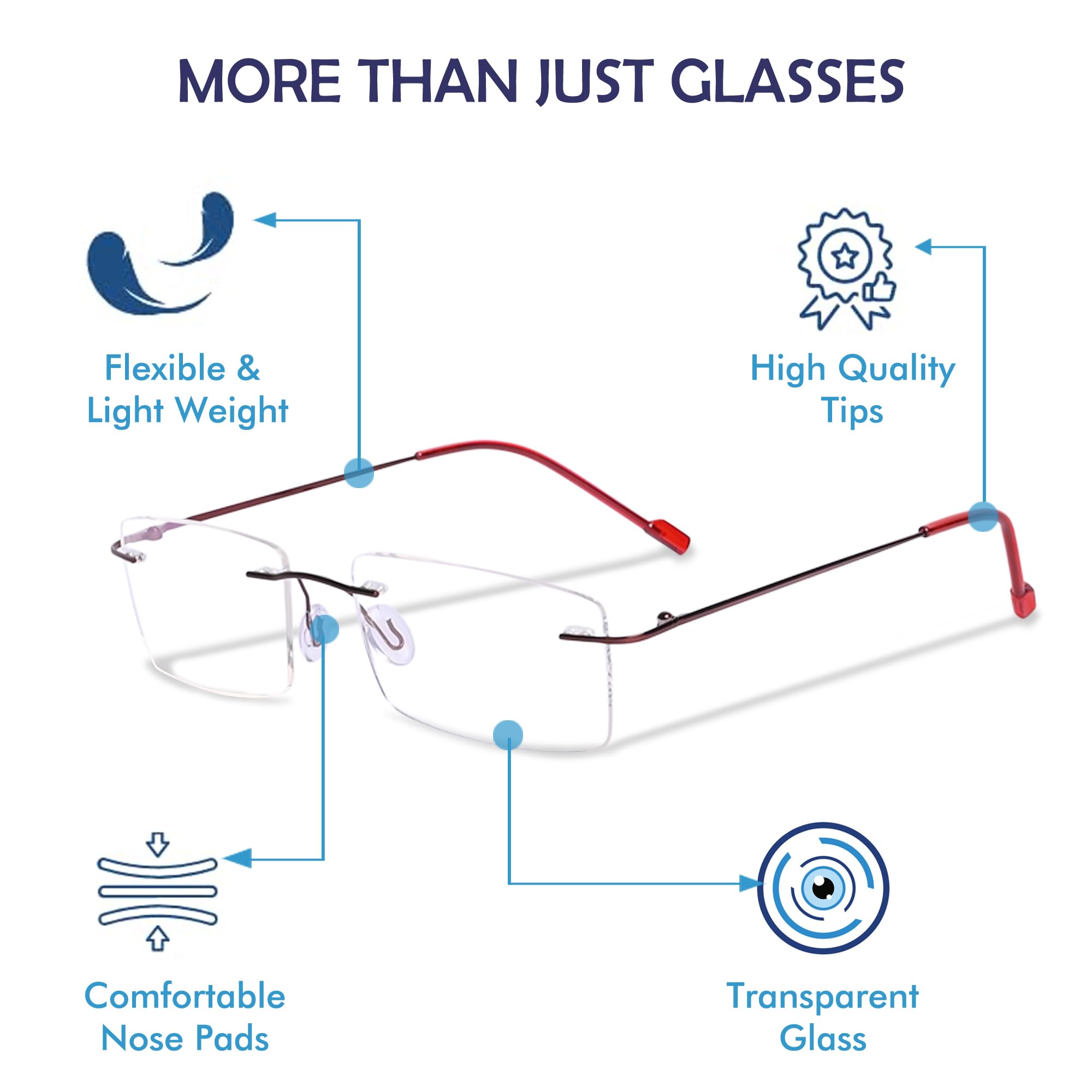 Rimless Rectangle Frame For Men & Women (RED) - Image 3 thumbnail