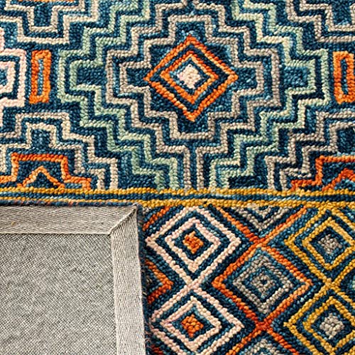Image of Hand-Tufted Wool Carpet for Living Room 6x9 feet Teal Blue & Navy Geometric Design Anti-Skid High Pile Thick Carpet & Rugs for Bedroom & Hall