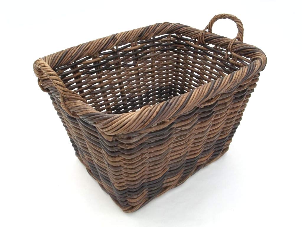 Kaminkorb, Holzkorb, Erntekorb aus Rattan-Peddigrohr, braun