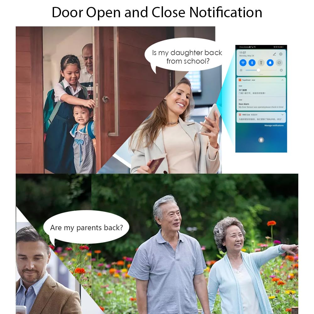 Alarma De Puerta Y Ventana Ty App 2.4g Wifi Alarma Antirrobo Con Sensor Magnético Inalámbrico, Sensor De Alarma De Puerta Y Ventana Adecuado Para El Hogar, Niños, Seguridad De Apartamentos