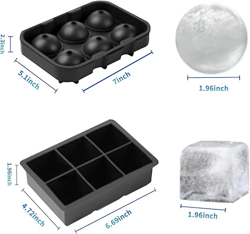 Miniatura 7 de Bandejas para cubitos de hielo (juego de 2), molde redondo para hacer bolas de hielo con tapa y bandeja cuadrada de esfera grande, moldes para