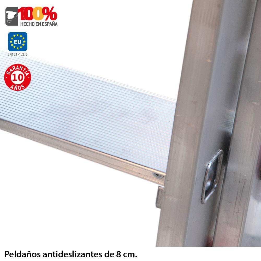 Faraone - Escalera de Apoyo 300.SAS - 7 peldaños - 300x54x20cm - Escalera de Aluminio - Peldaños Antideslizantes - Escalera Ligera - Inclinación 70º - Ideal para Entreplantas y Altillos