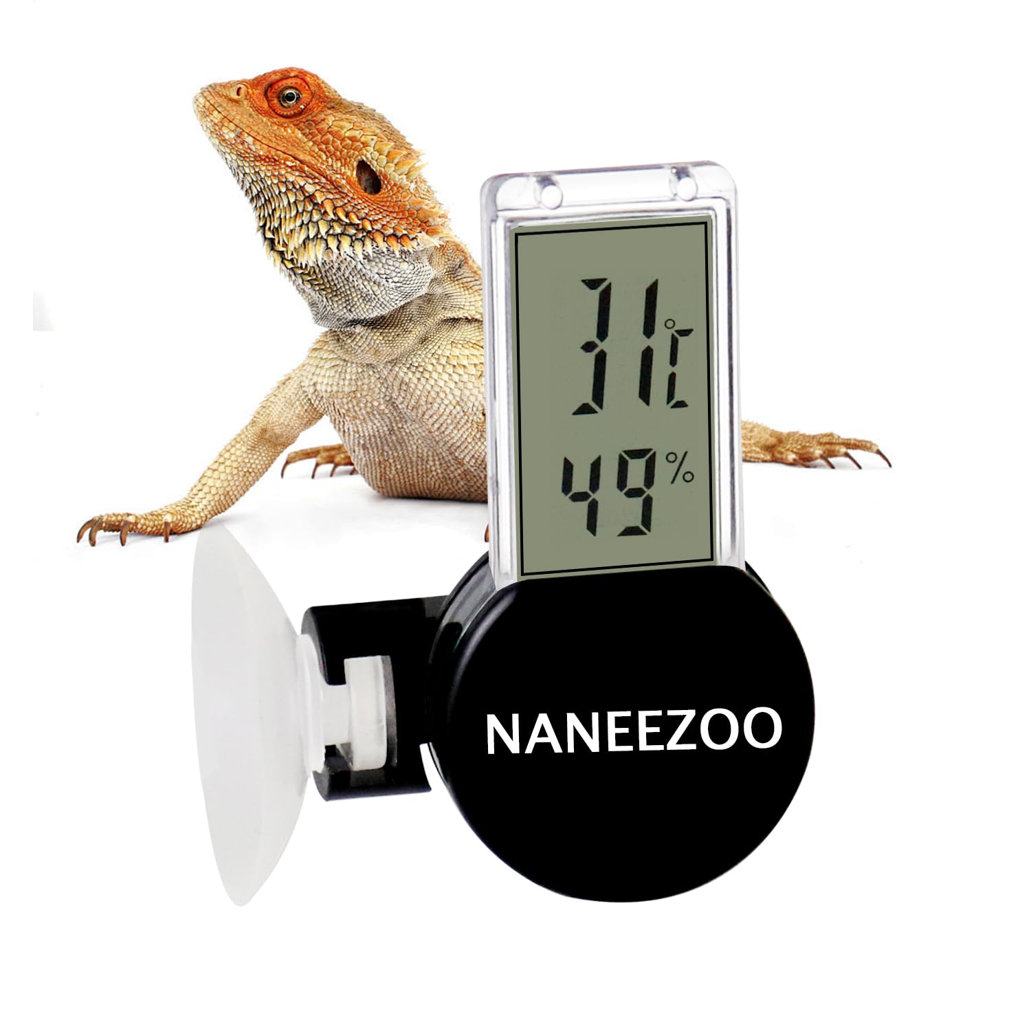 NANEEZOO Reptilien Terrarium Thermometer Hygrometer Digital LCD Display Haustier Hütebox Reptilien Tank Thermometer Hygrometer mit Saugtasche